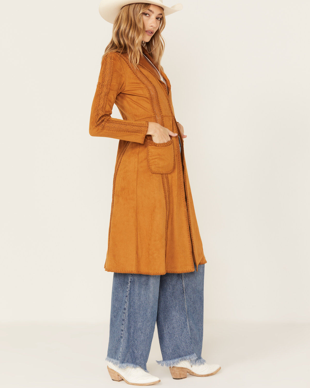 Shyanne Women's Faux Suede Crochet Duster Jacket