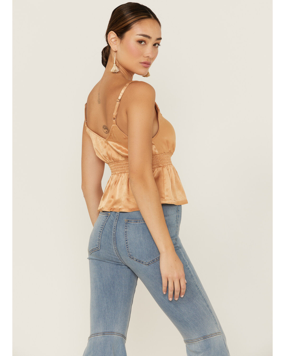 Shyanne Women's Smocked Empire Beige Satin Cami