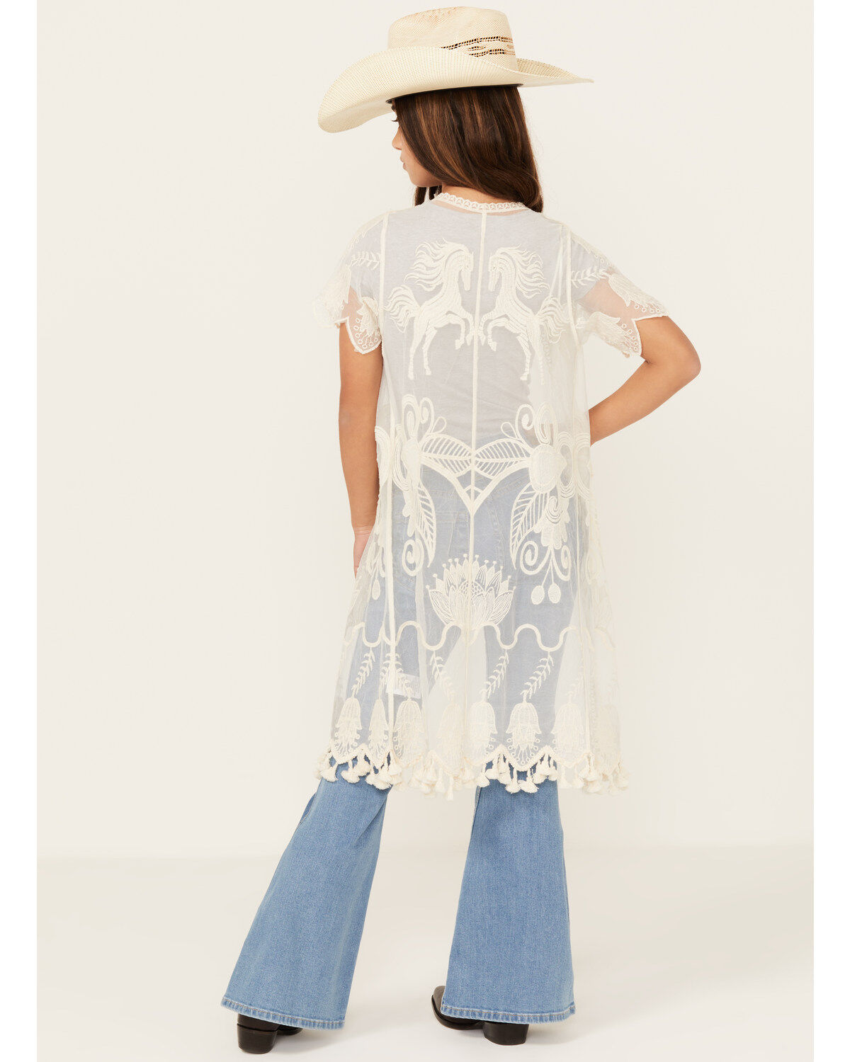 Shyanne Girls' Yee Haw Embroidered Lace Kimono