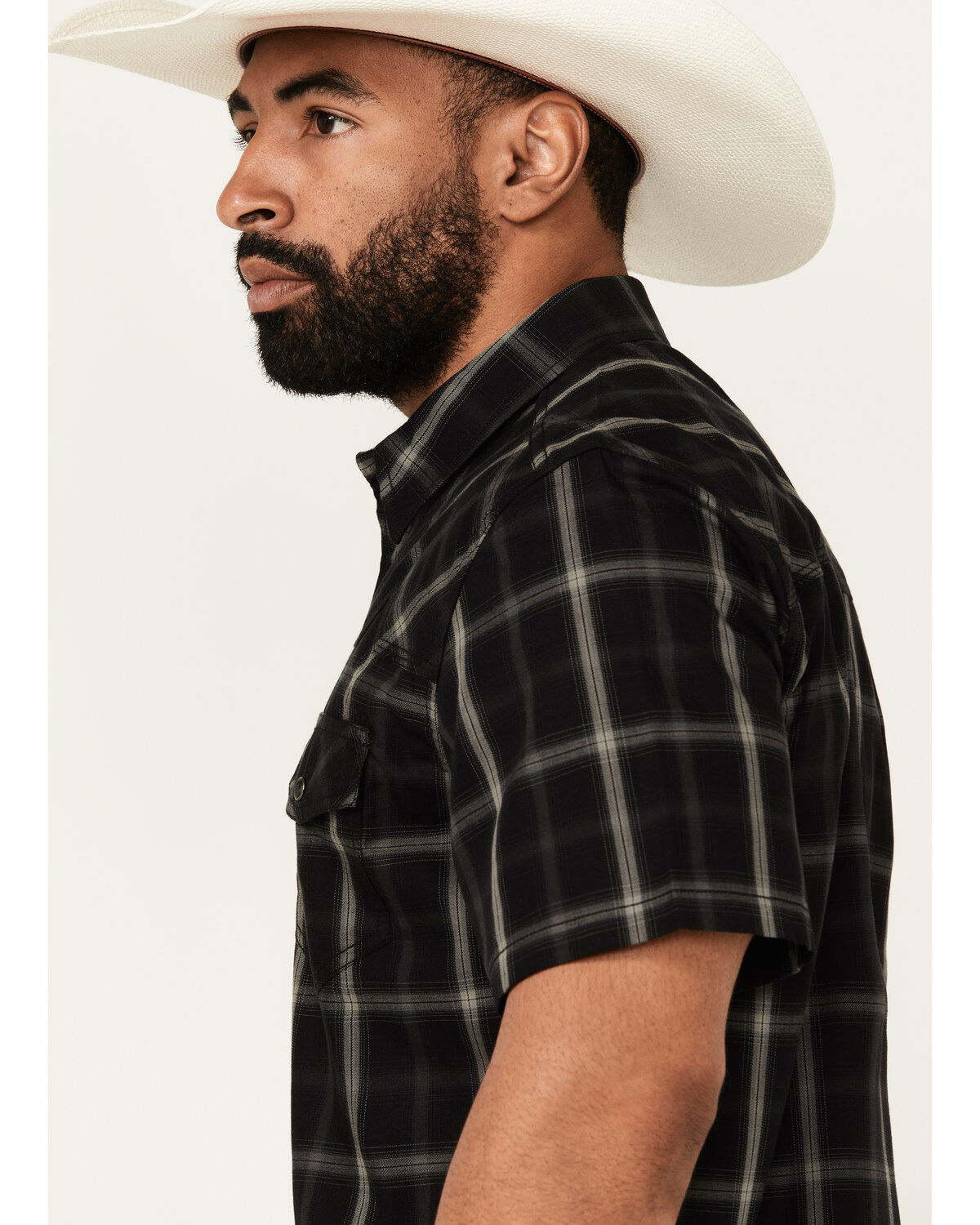 Moonshine Spirit Men's Exclusive Plaid Print Short Sleeve Snap Western Shirt
