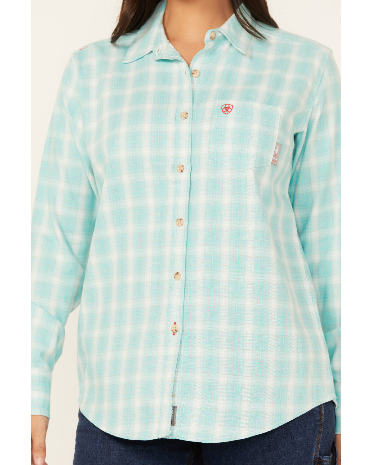 Ariat Women's FR Catalina Plaid Print Long Sleeve Button-Down Work Shirt
