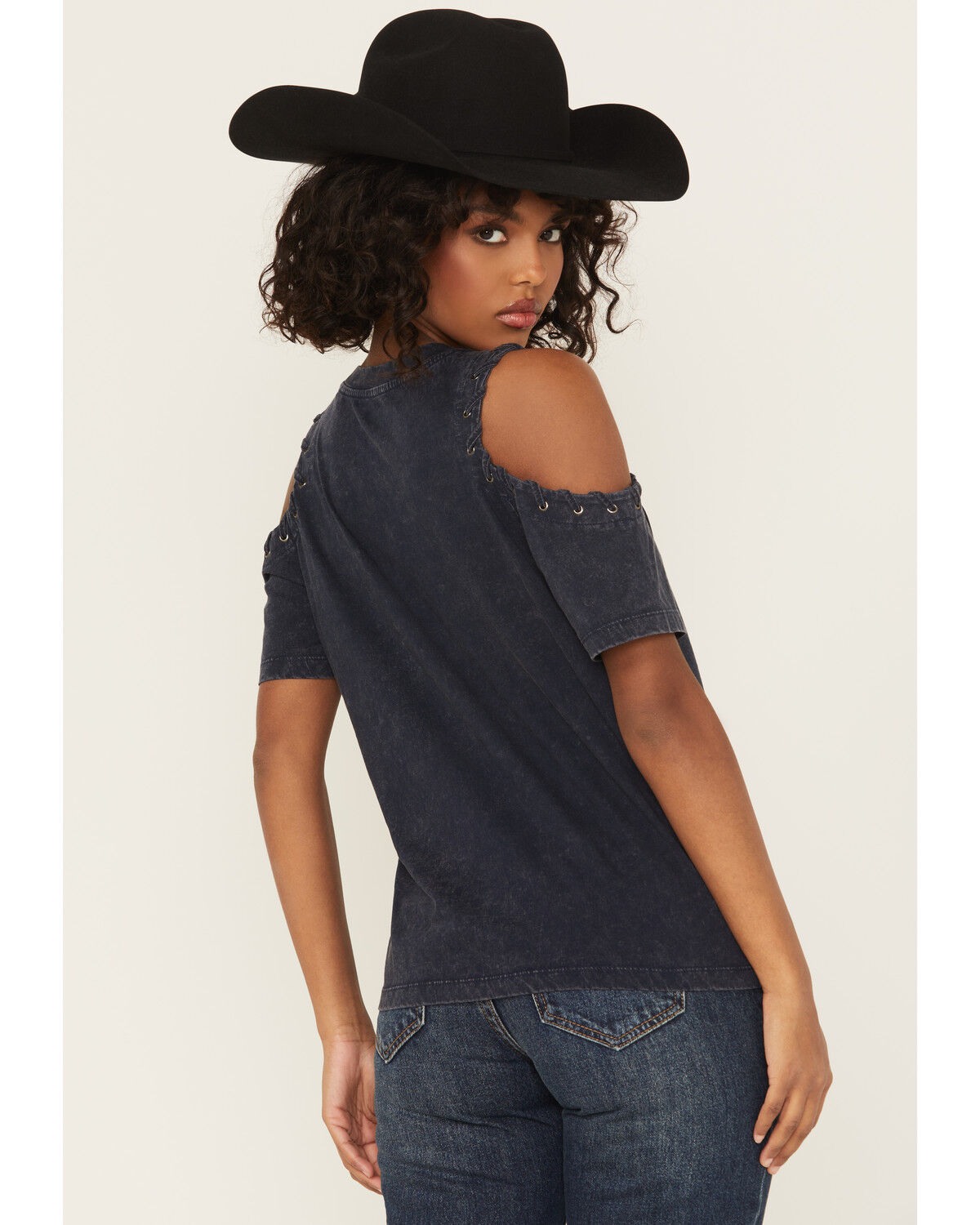 Shyanne Women's All American Rodeo Cold Shoulder Short Sleeve Graphic Tee