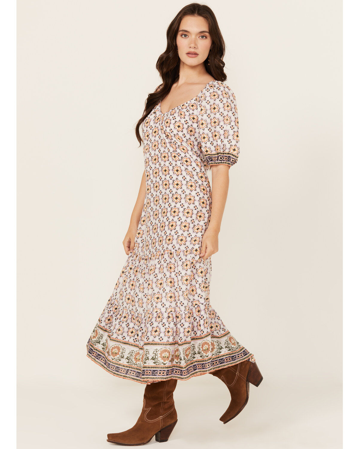 Cleobella Women's Paula Geo Print Short Sleeve Midi Dress
