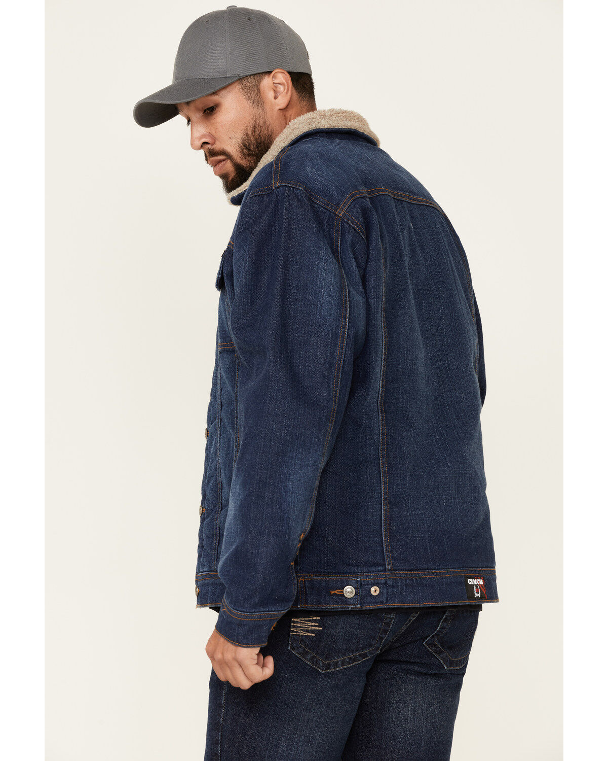 Cinch Men's FR Stretch Denim Sherpa Lined Trucker Work Jacket