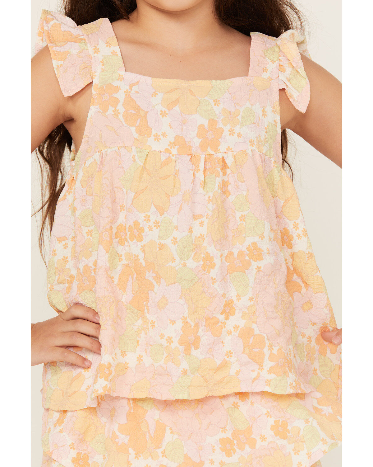 Hayden LA Girls' Pale Print Ruffle Sleeve Top