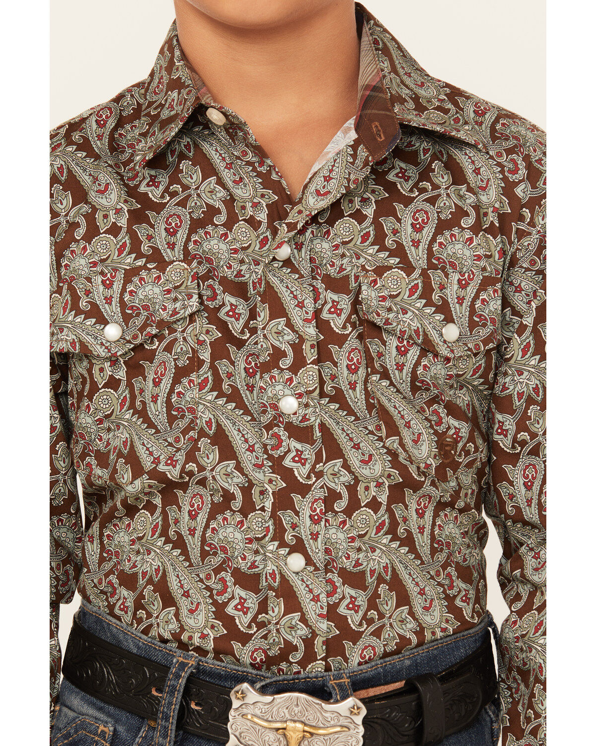 Roper Boys' Paisley Print Long Sleeve Pearl Snap Western Shirt