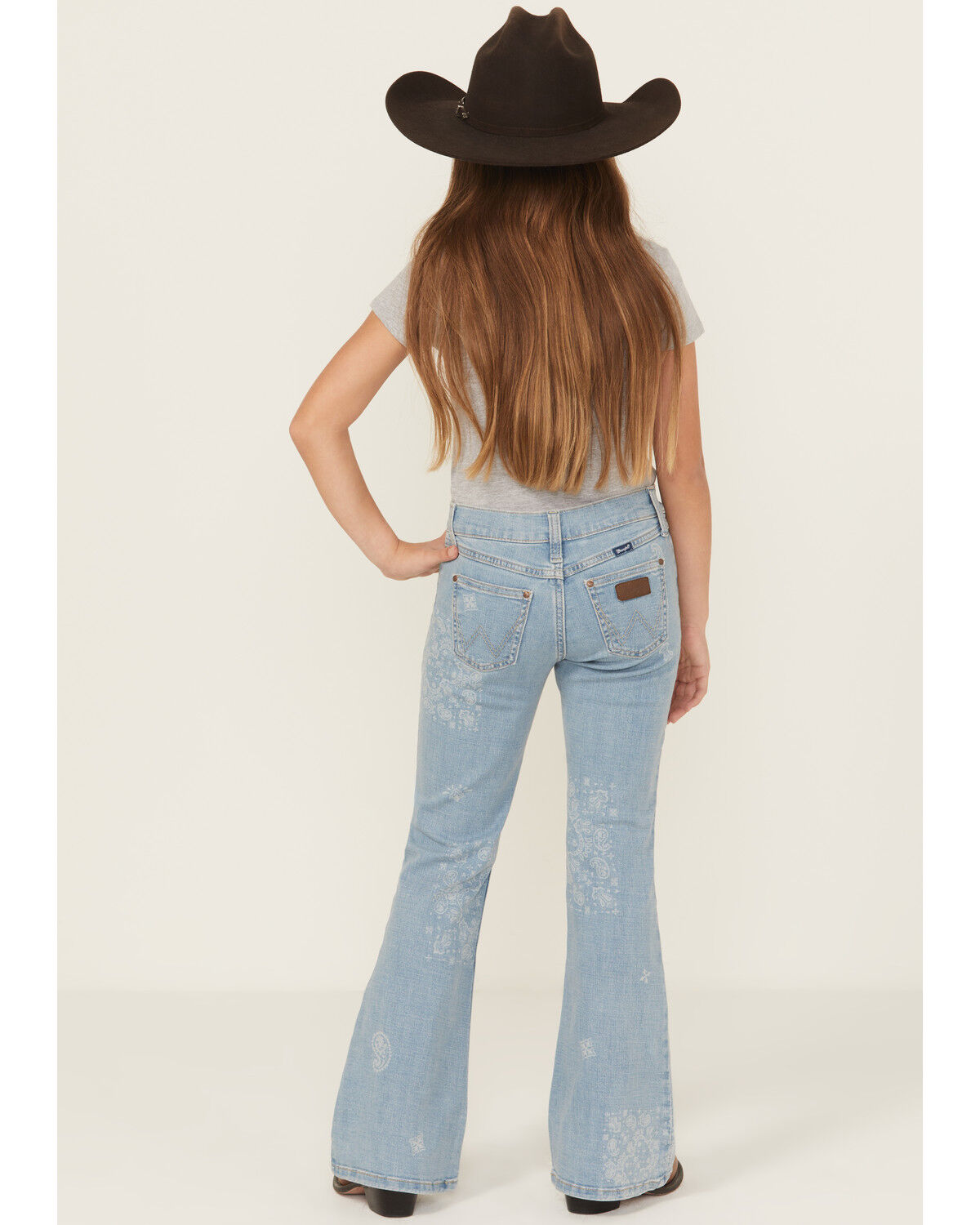 Wrangler Girls' Light Wash Paisley Print Bootcut Stretch Denim Jeans