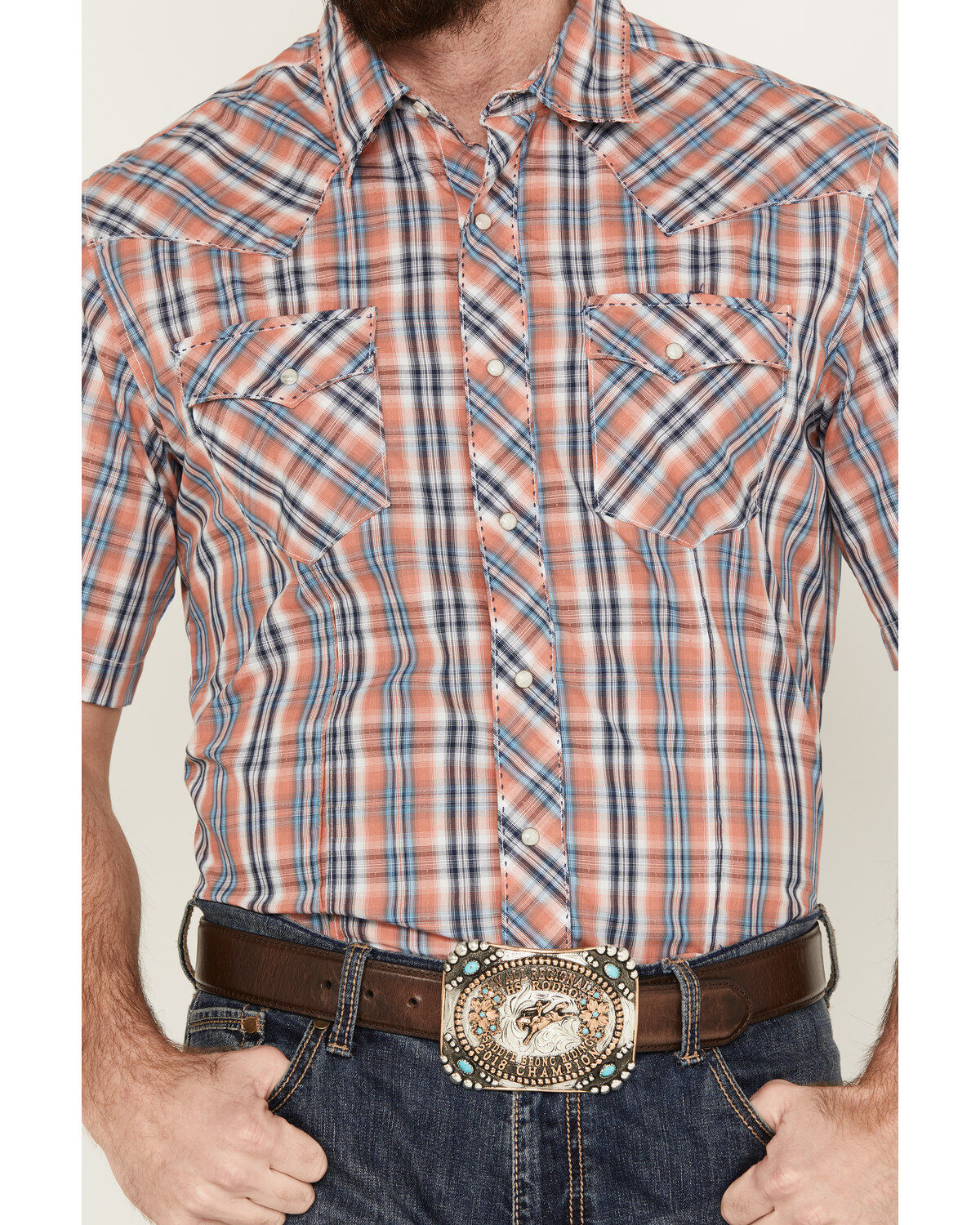 Wrangler Men's Fashion Plaid Print Short Sleeve Snap Western Shirt