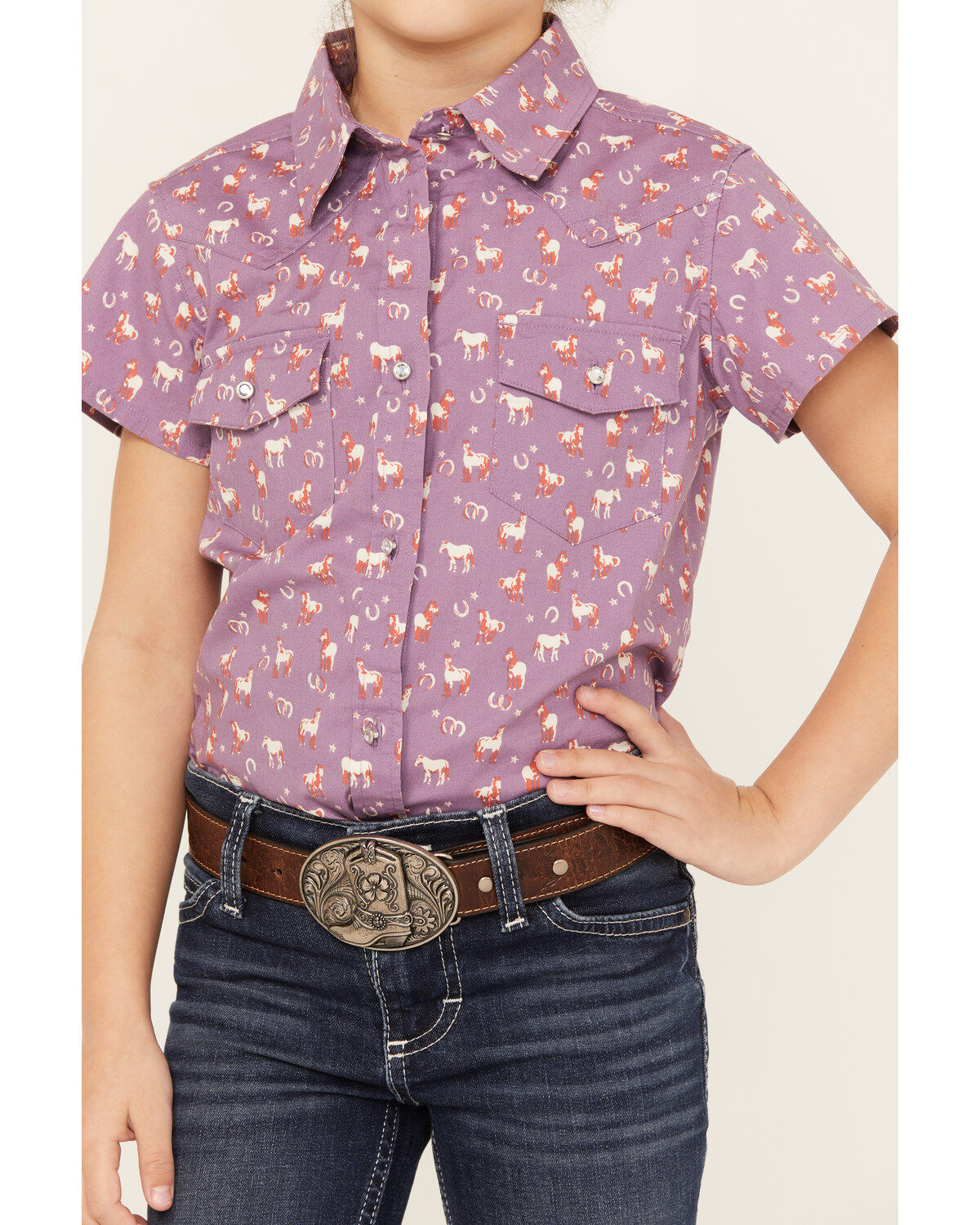 Shyanne Girls' Printed Short Sleeve Button-Down Western Stretch Shirt