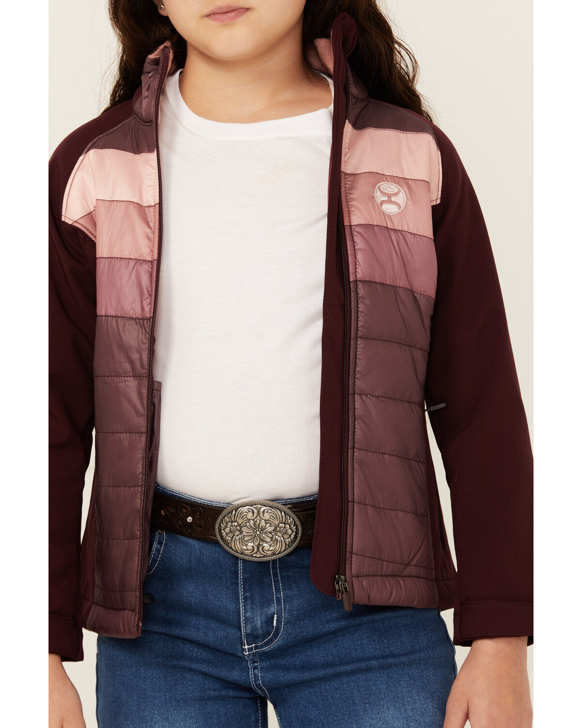 Hooey Girls' Port Striped Quilted Softshell Jacket