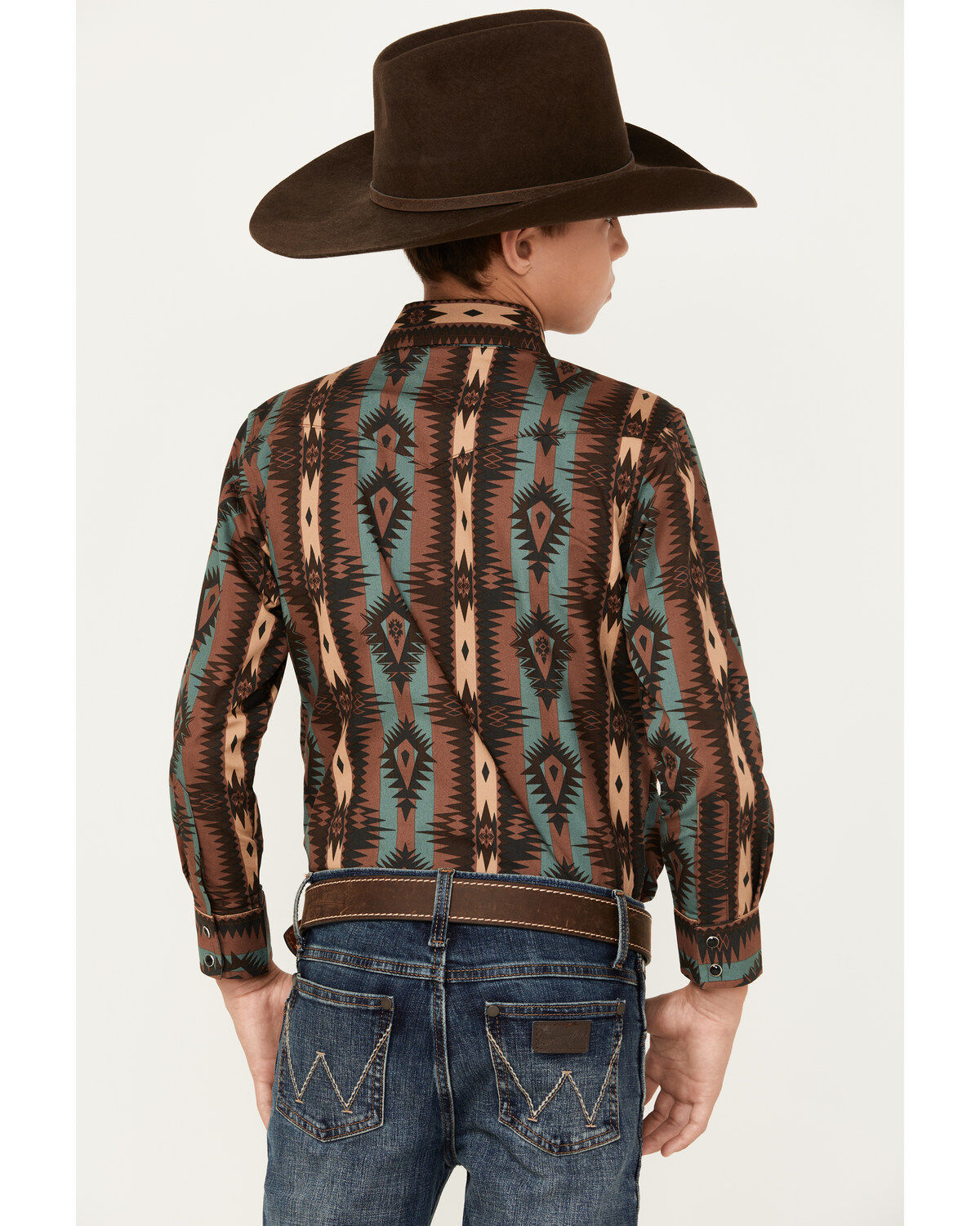 Wrangler Boys' Checotah Southwestern Striped Long Sleeve Snap Western Shirt