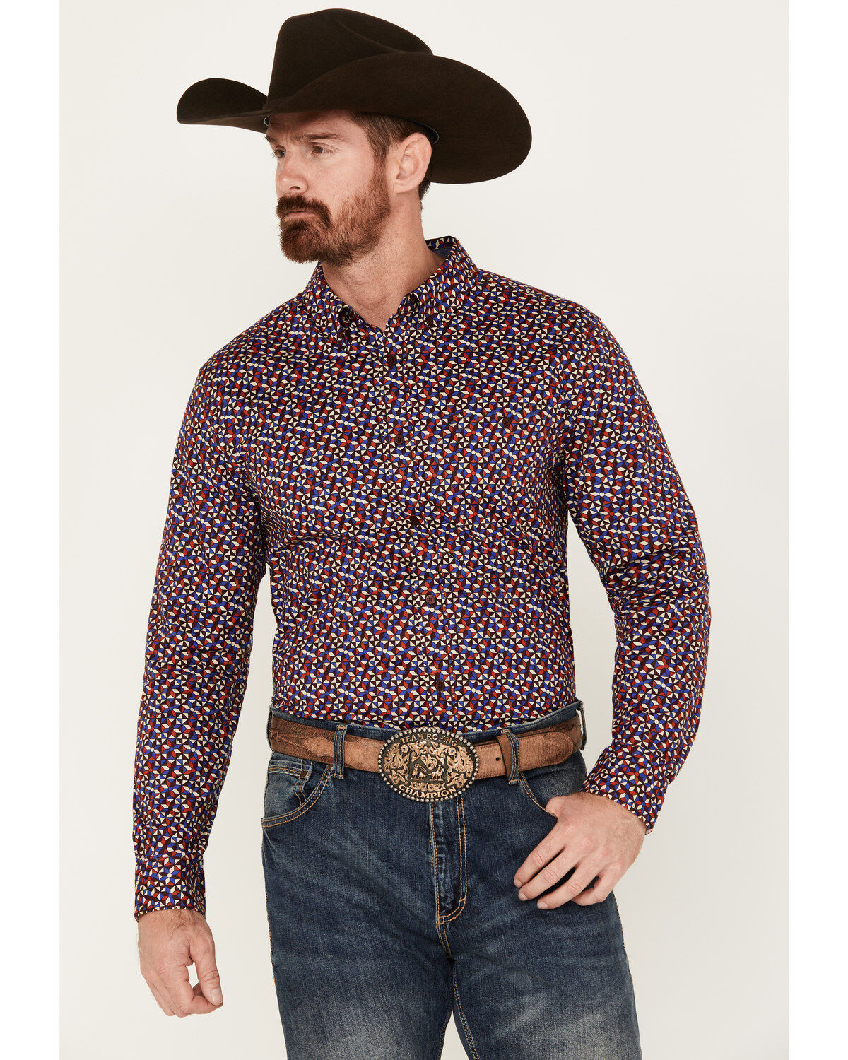 RANK 45® Men's Kendleton Geo Print Long SleeveStretch Button-Down Shirt