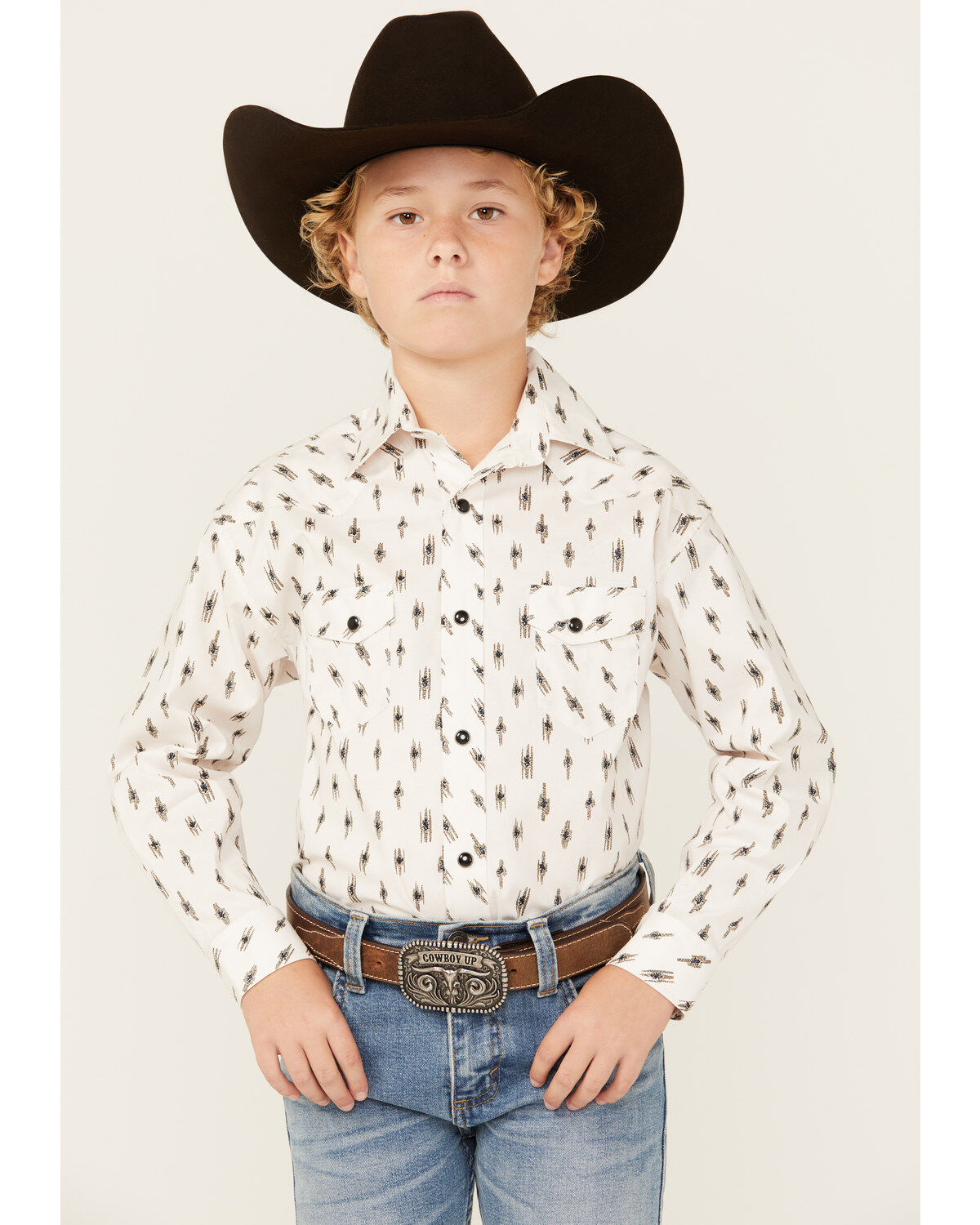 Rock & Roll Denim Boys' Abstract Geo Print Long Sleeve Snap Stretch Western Shirt