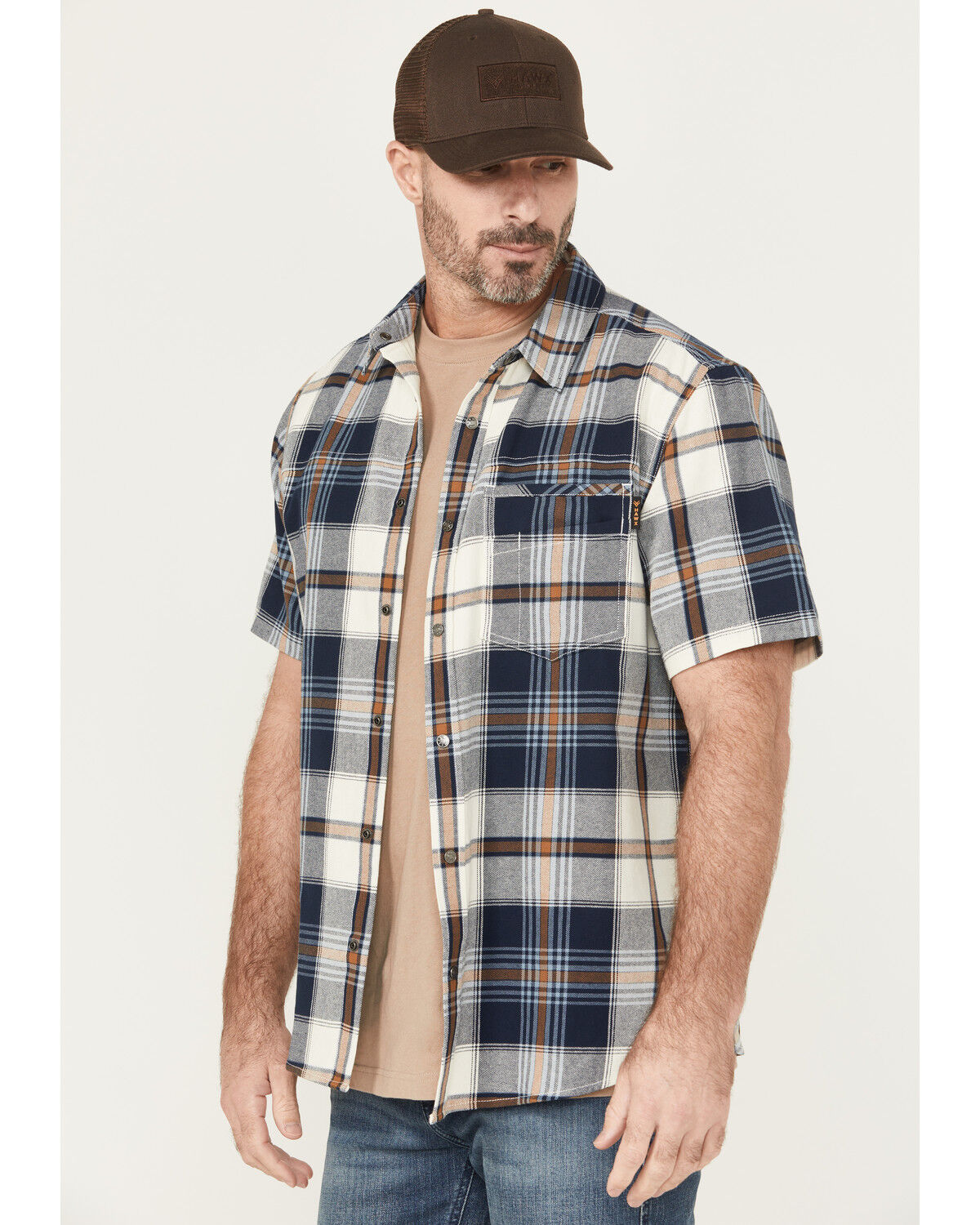 Hawx Men's Hedgerow Plaid Print Short Sleeve Snap Work Shirt