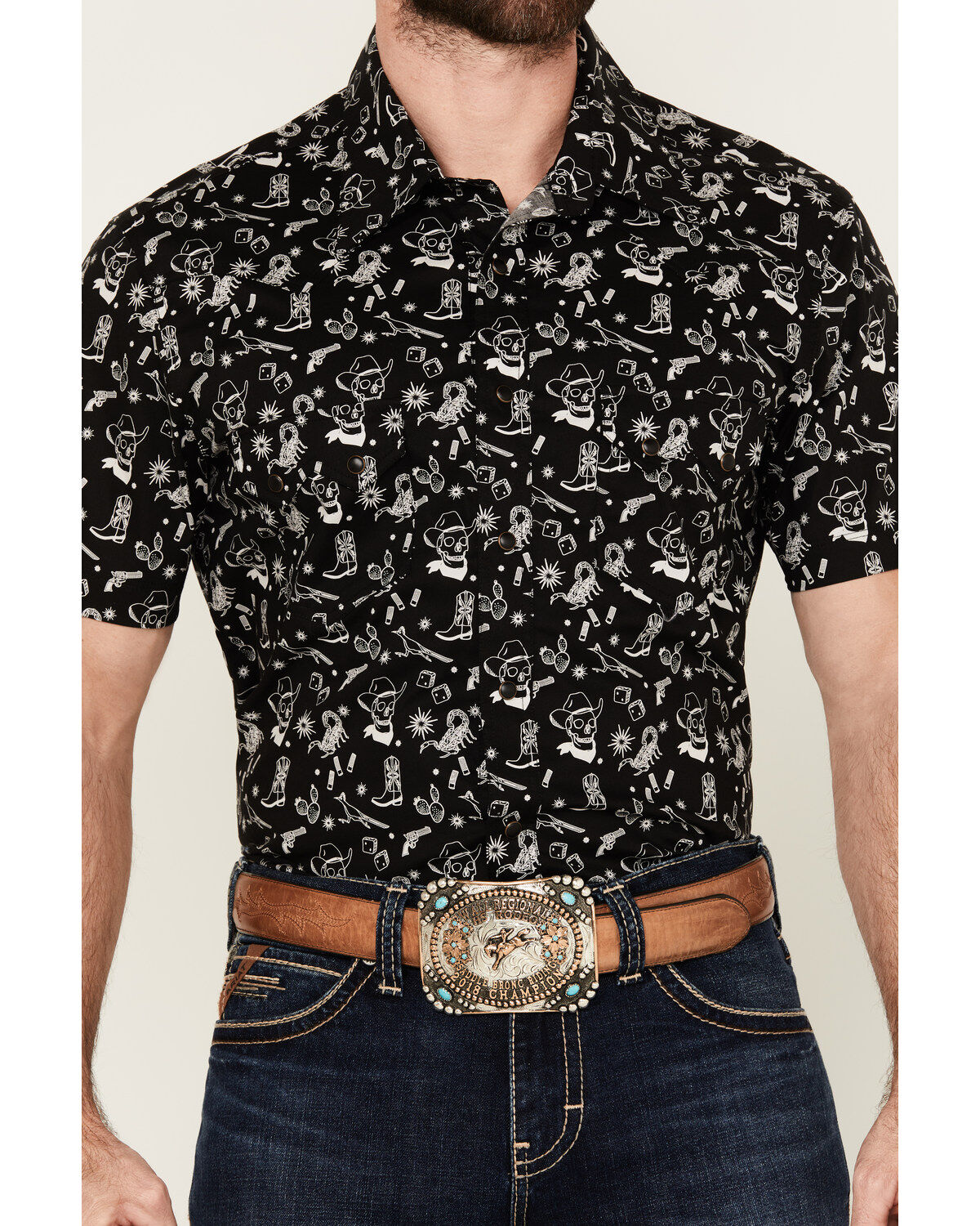 Rock & Roll Denim Men's Tattoo Print Short Sleeve Pearl Snap Stretch Western Shirt