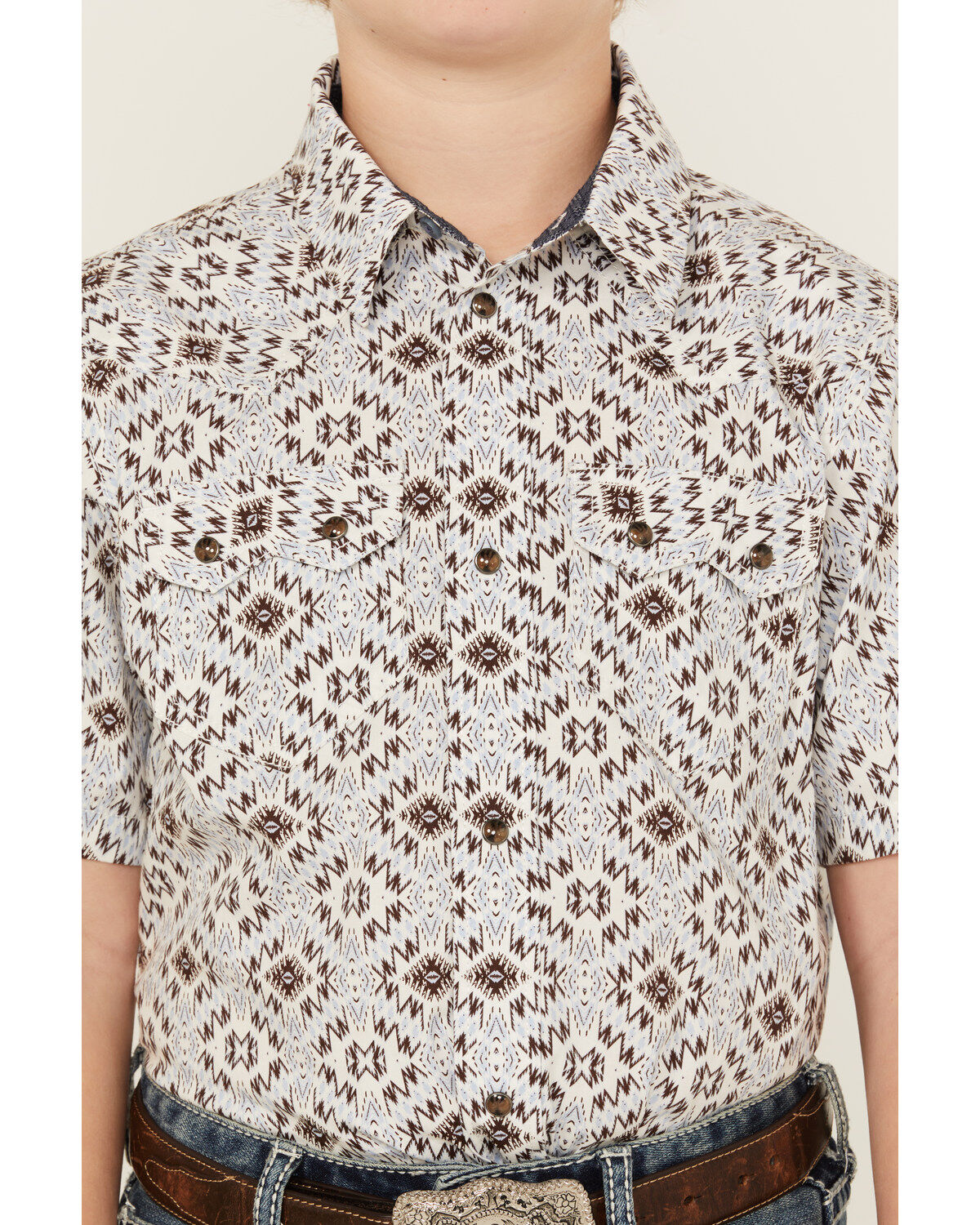 Cody James Boys' High Plains Southwestern Print Short Sleeve Snap Western Shirt