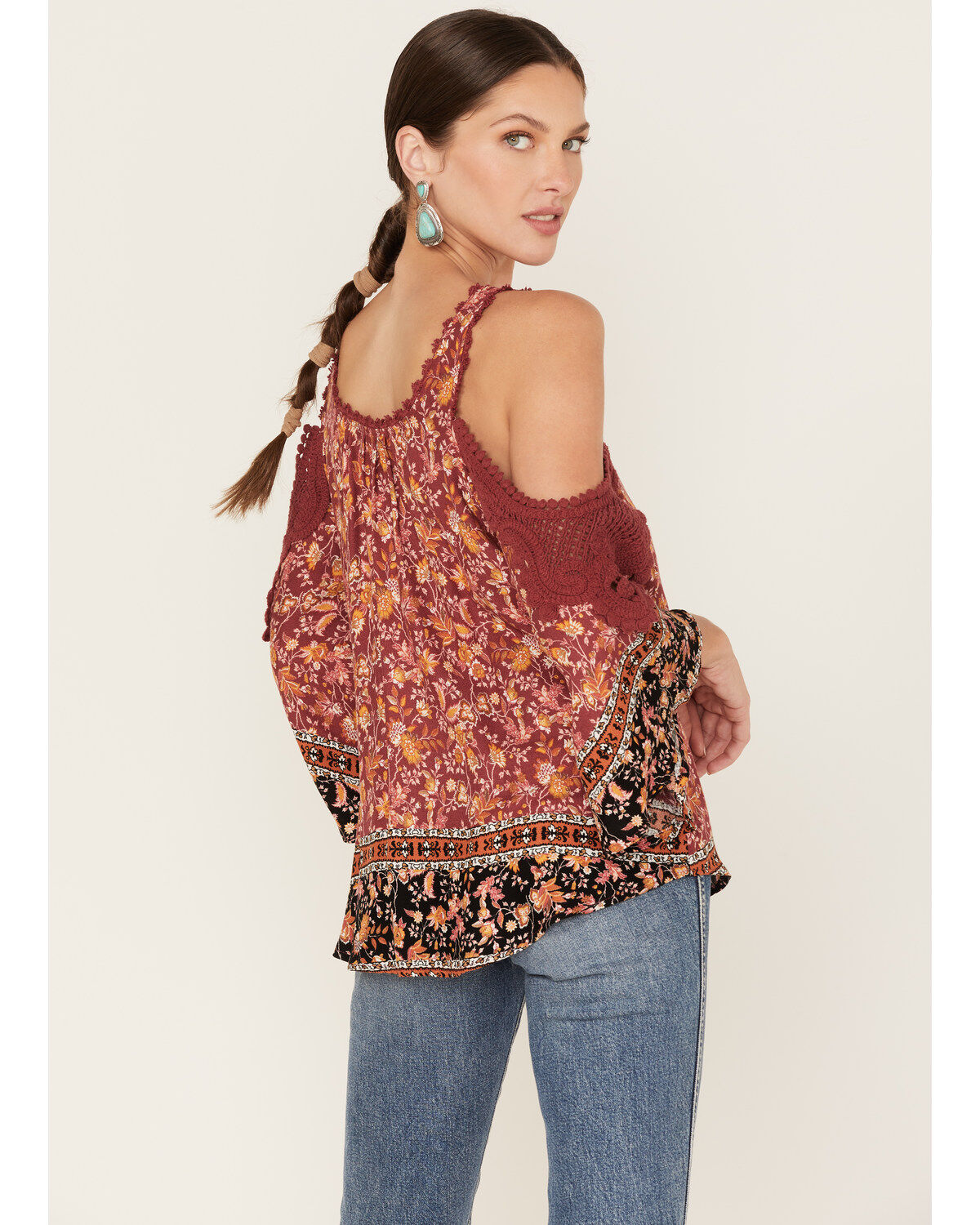 Wild Moss Women's Floral Print Cold Shoulder Top