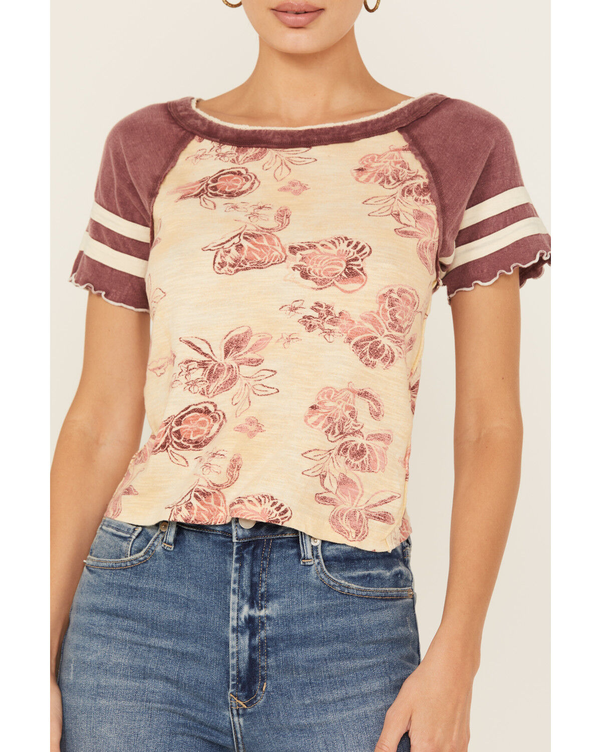 Free People Women's Wish You Were Here Floral Print Short Sleeve Tee