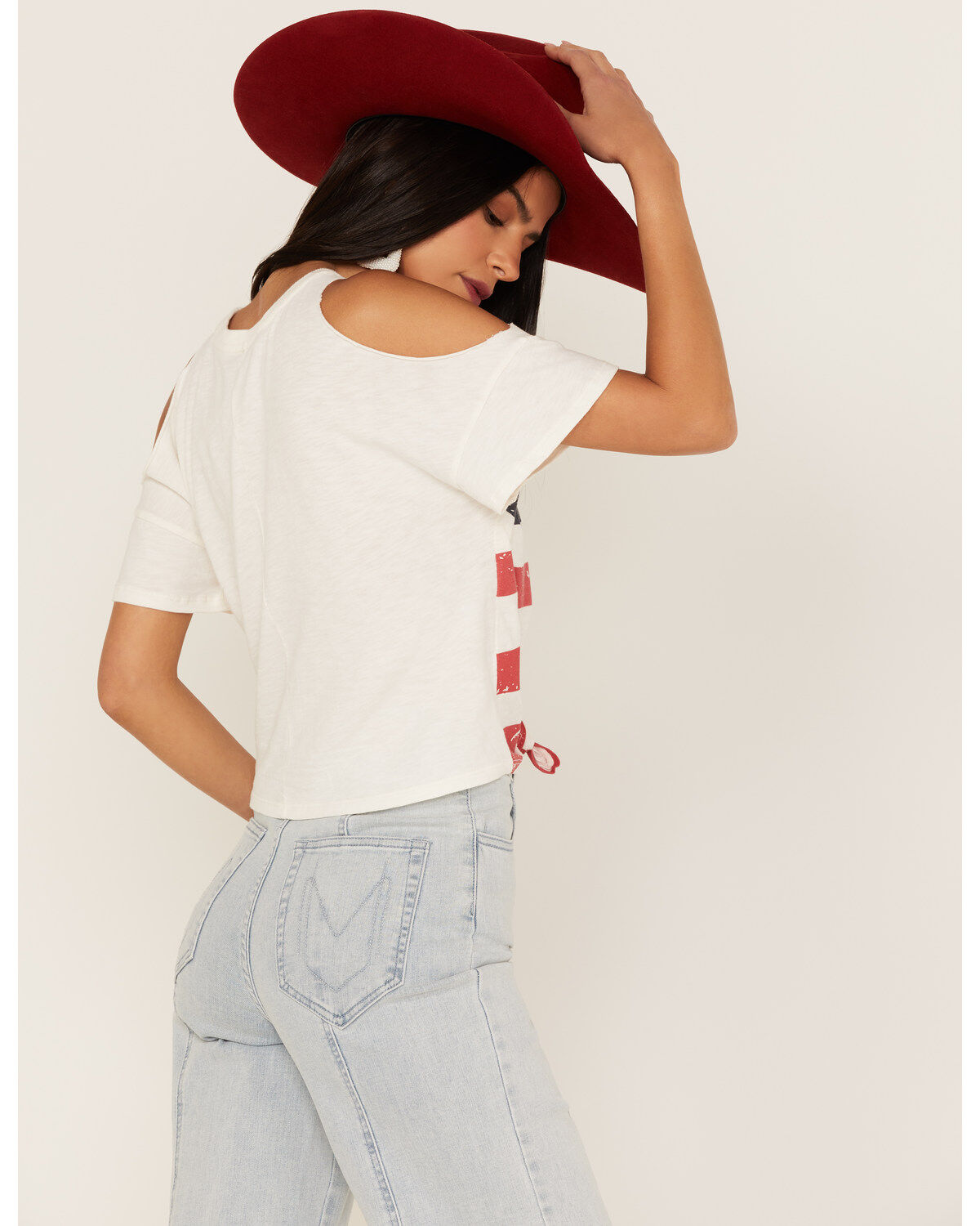 Shyanne Women's Americana Southwestern Flag Cold Shoulder Graphic Tee