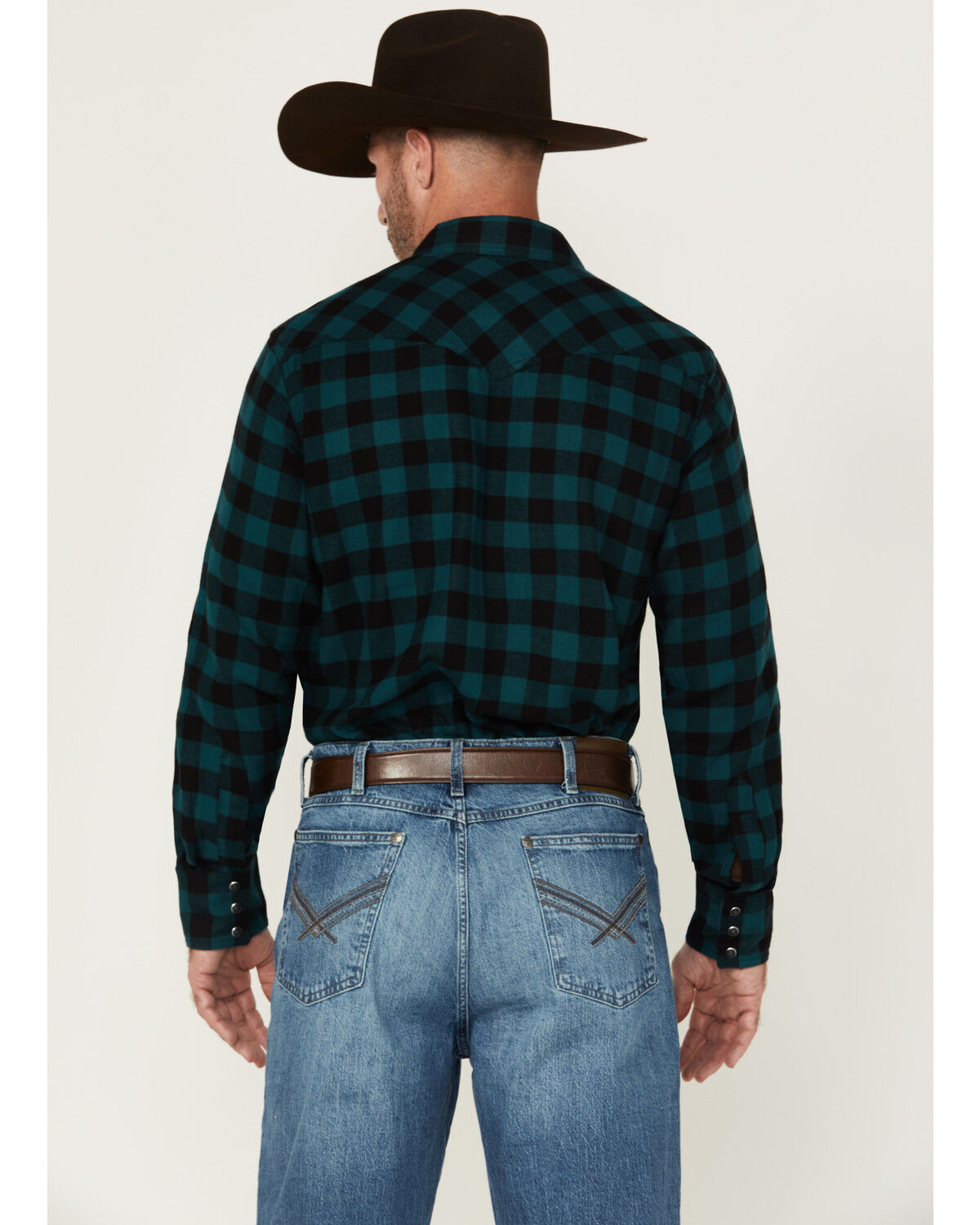 Wrangler Retro Men's Checkered Print Long Sleeve Snap Flannel Shirt