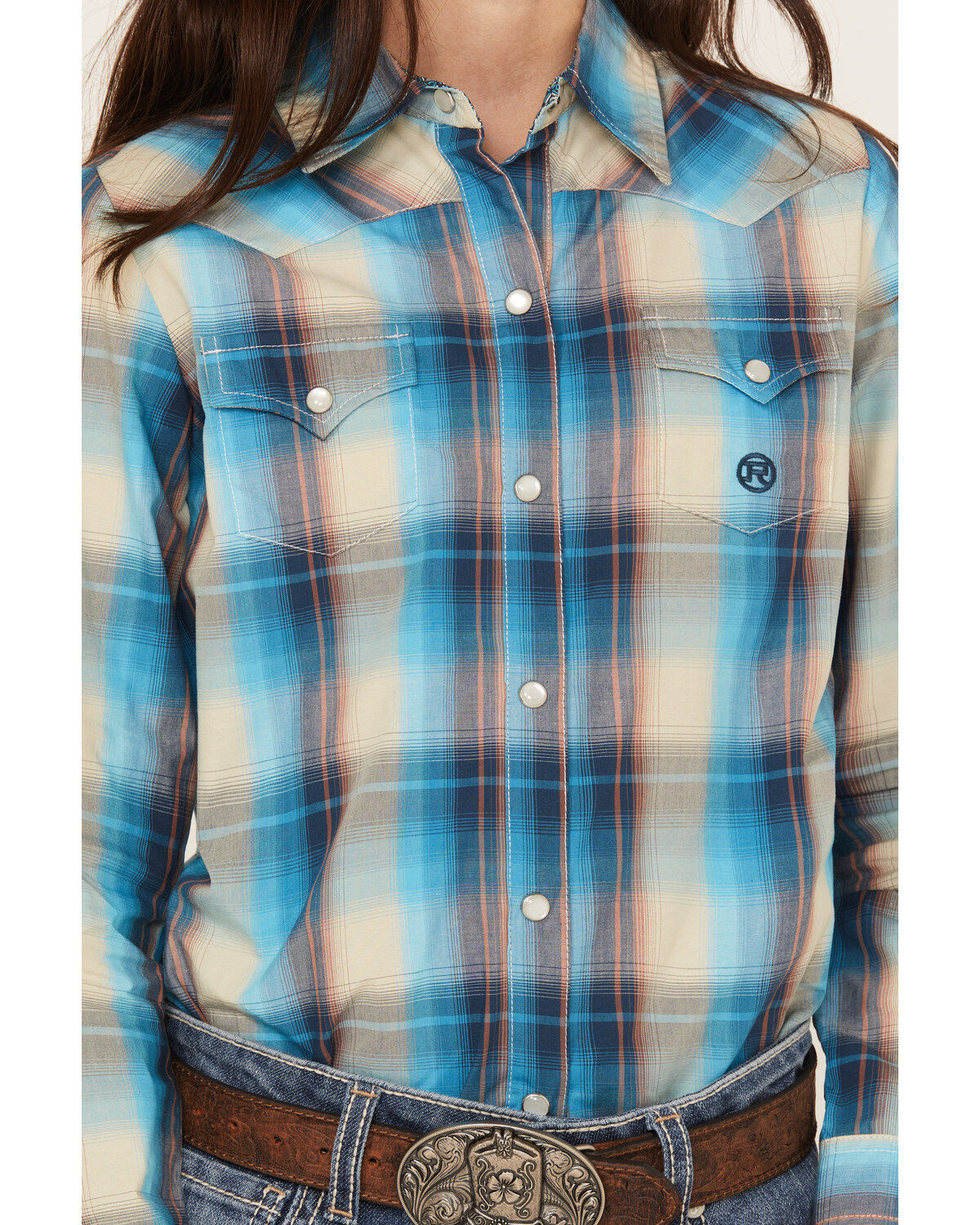 Roper Girls' Plaid Print Long Sleeve Pearl Snap Western Shirt