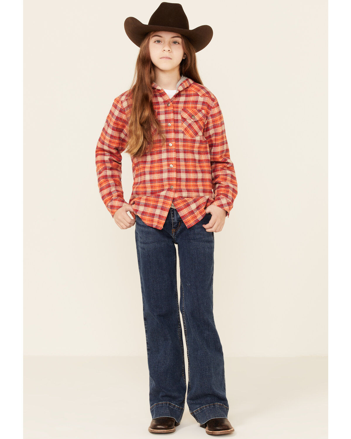 Roper Girls' Plaid Print Thermal Lined Snap-Front Hooded Shacket