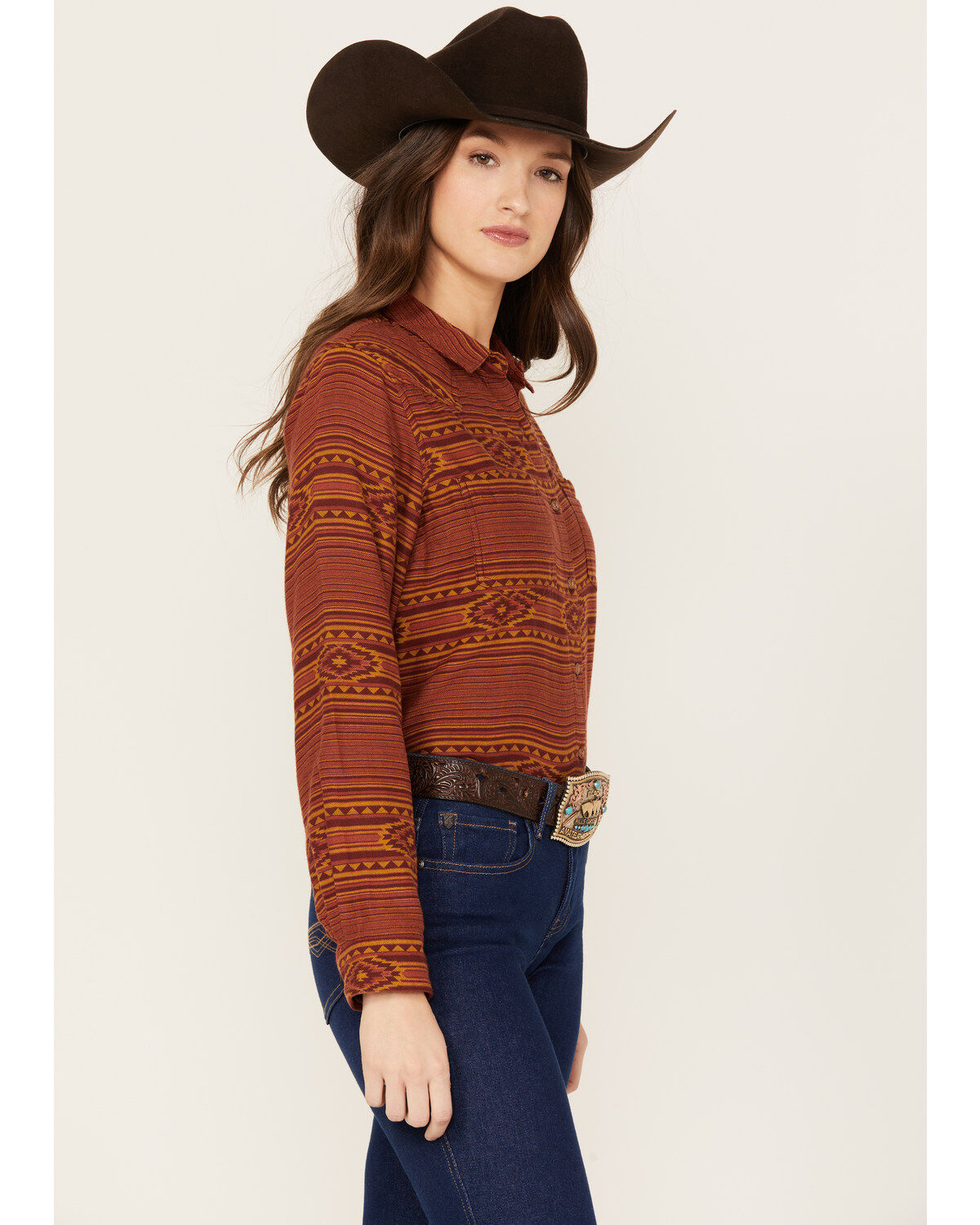 Ariat Women's Real Billie Jean Southwestern Print Long Sleeve Button-Down Western Shirt