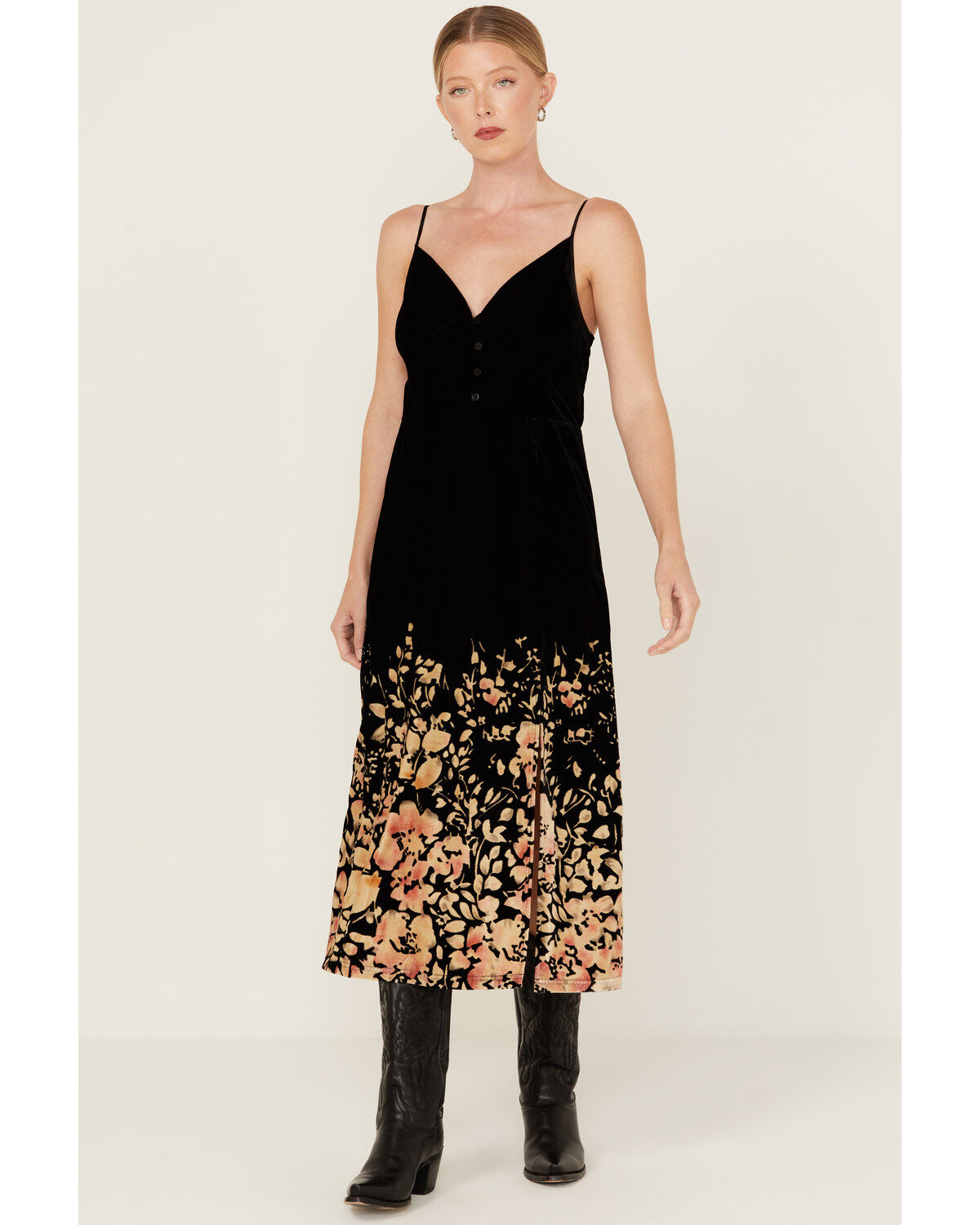 Beyond The Radar Women's Velour Printed Midi Dress