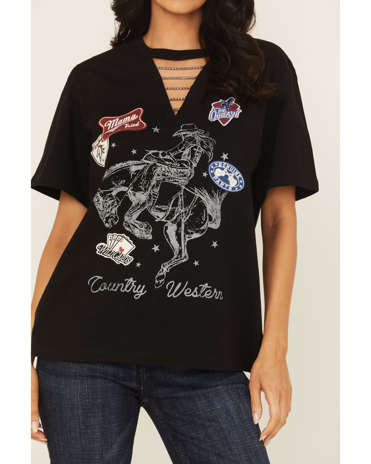 Idyllwind Women's Patch Country And Western Embellished Short Sleeve Graphic Tee