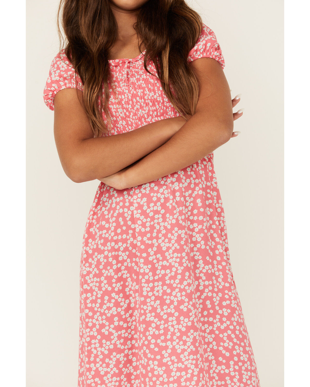 Trixxi Girls' Smocked Puff Sleeve Midi Dress