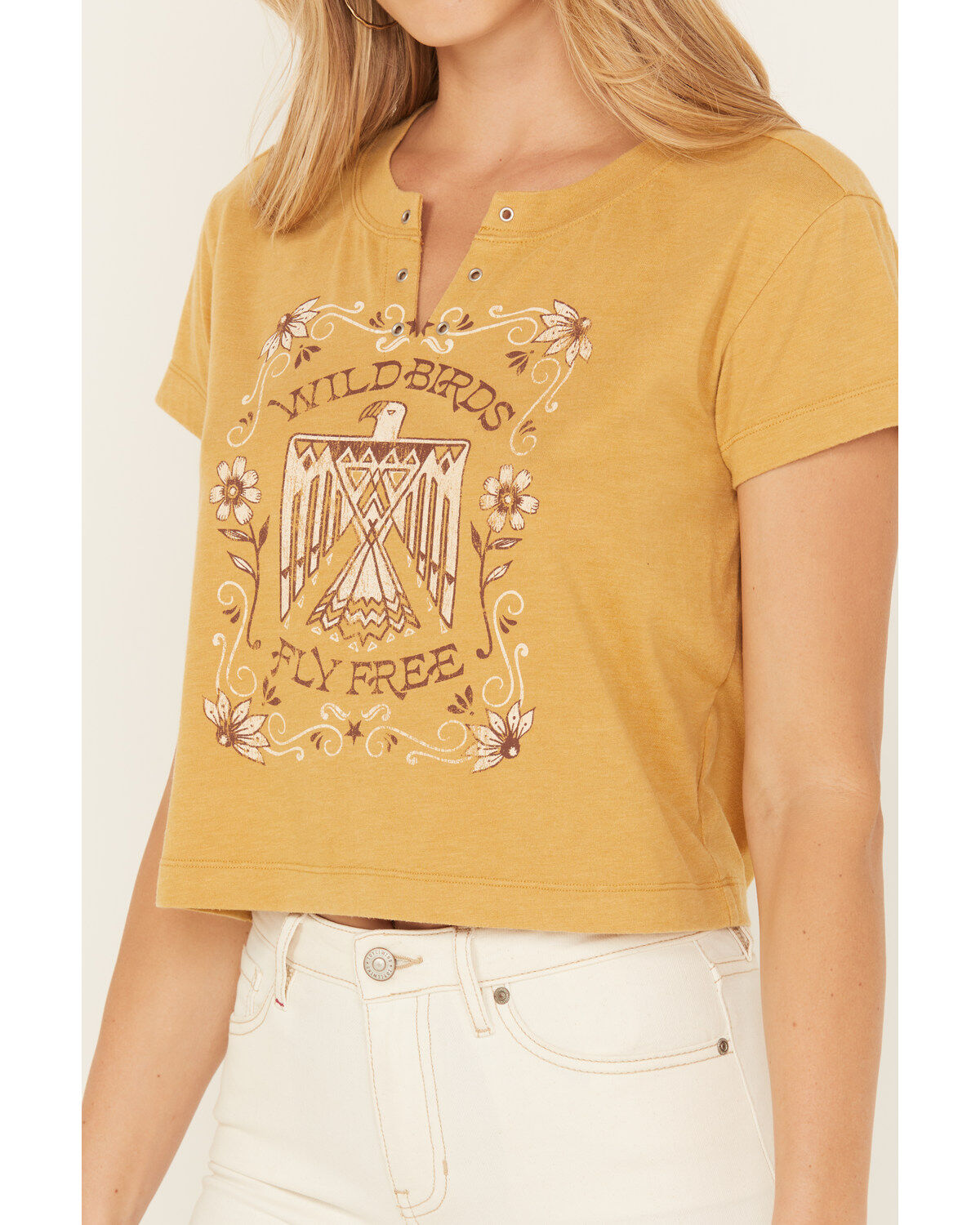 Wild Crow Women's Wild Birds Grommet Short Sleeve Graphic Tee