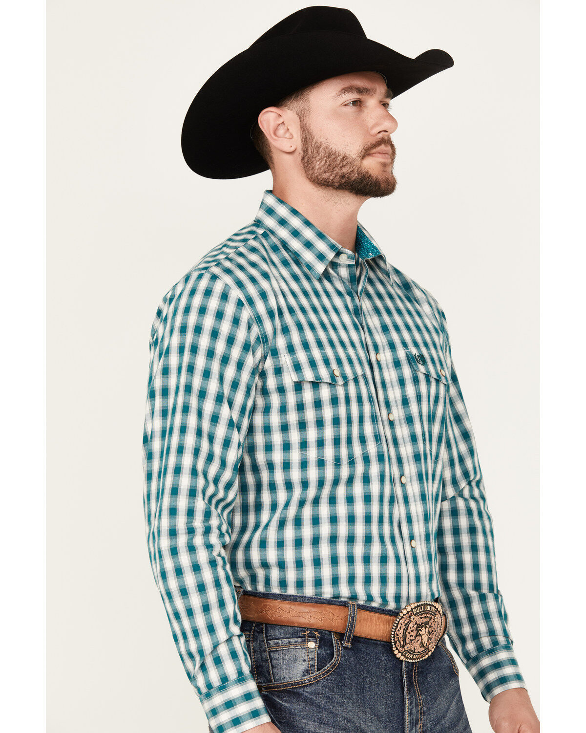 Panhandle Select Men's Plaid Print Long Sleeve Snap Western Shirt