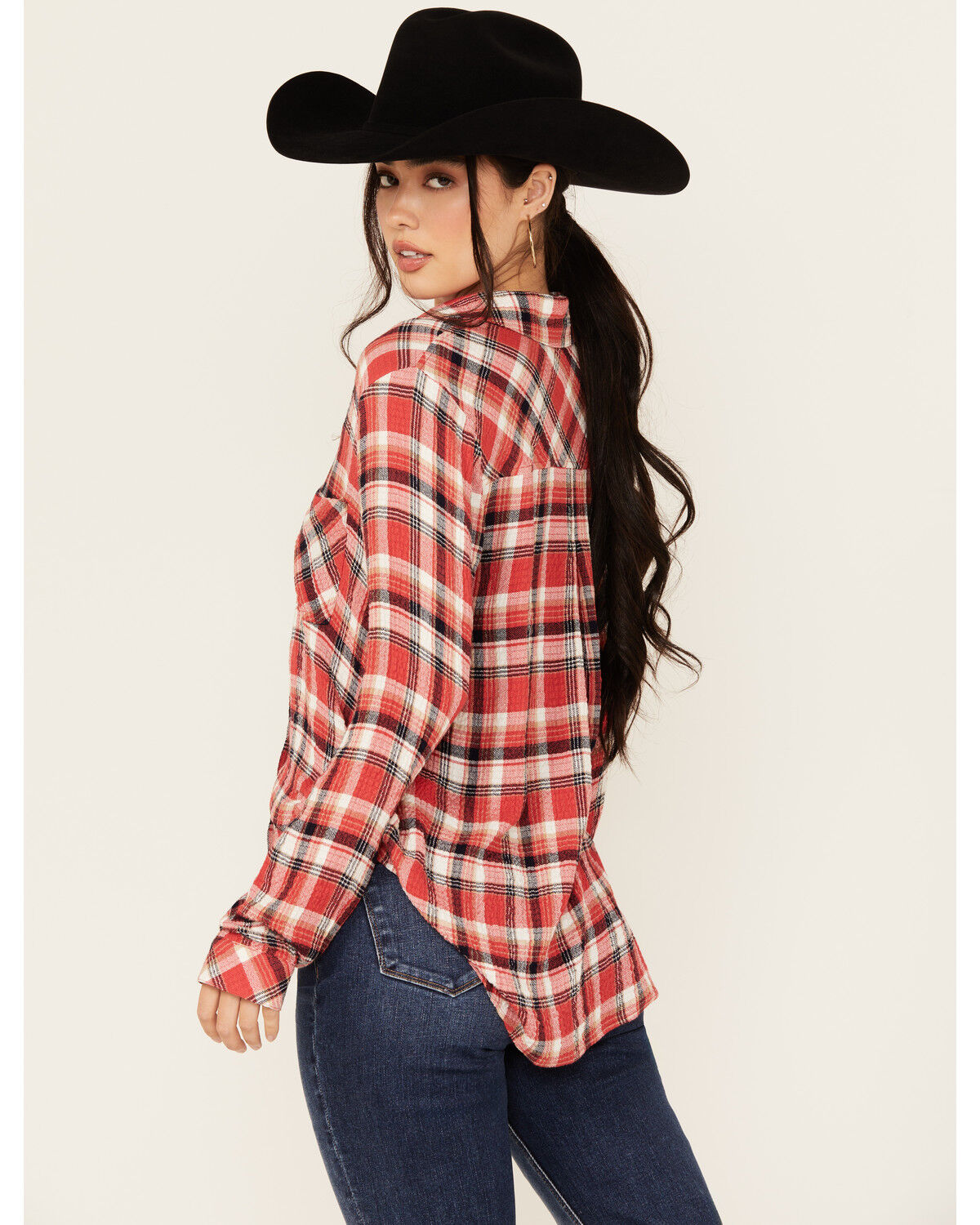 Beyond The Radar Women's Plaid Print Long Sleeve Button-Down Western Shirt