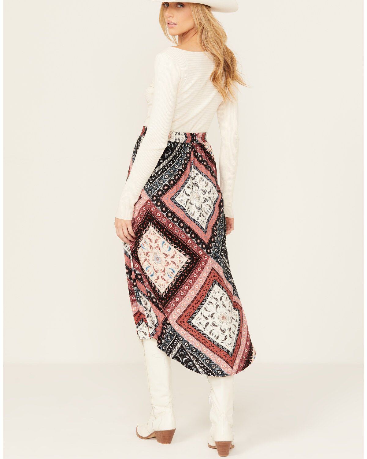 Shyanne Women's Patchwork Printed Hi Lo Slit Skirt