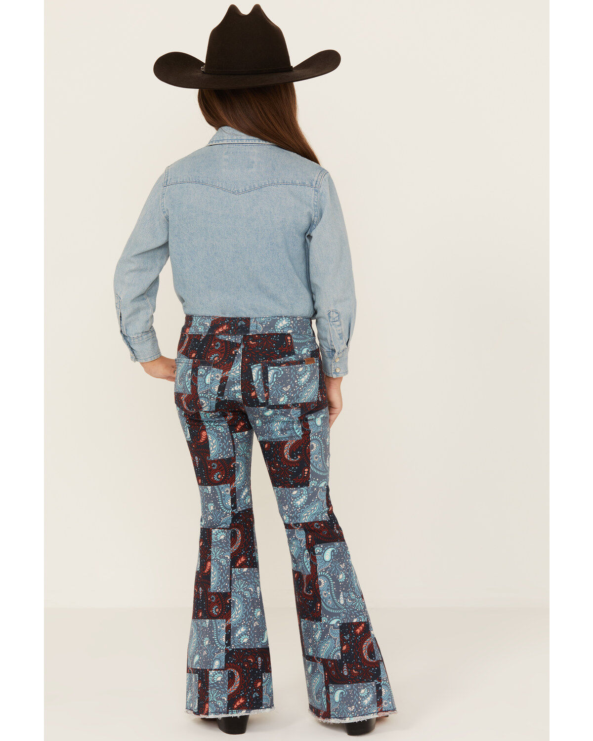 Rock & Roll Denim Girls' Patchwork Print Flare Jeans
