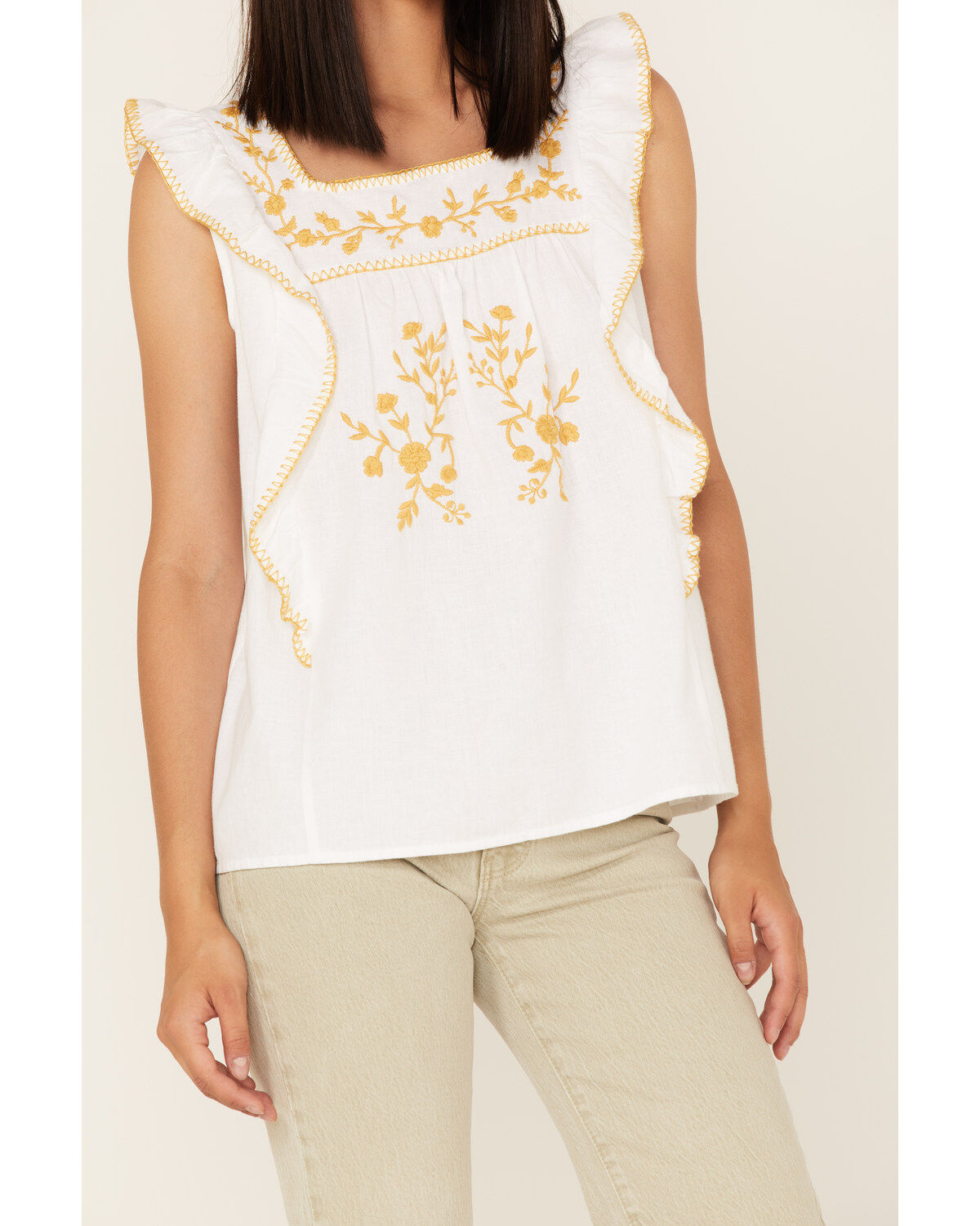 Cotton & Rye Women's Embroidered Ruffle Tank Top