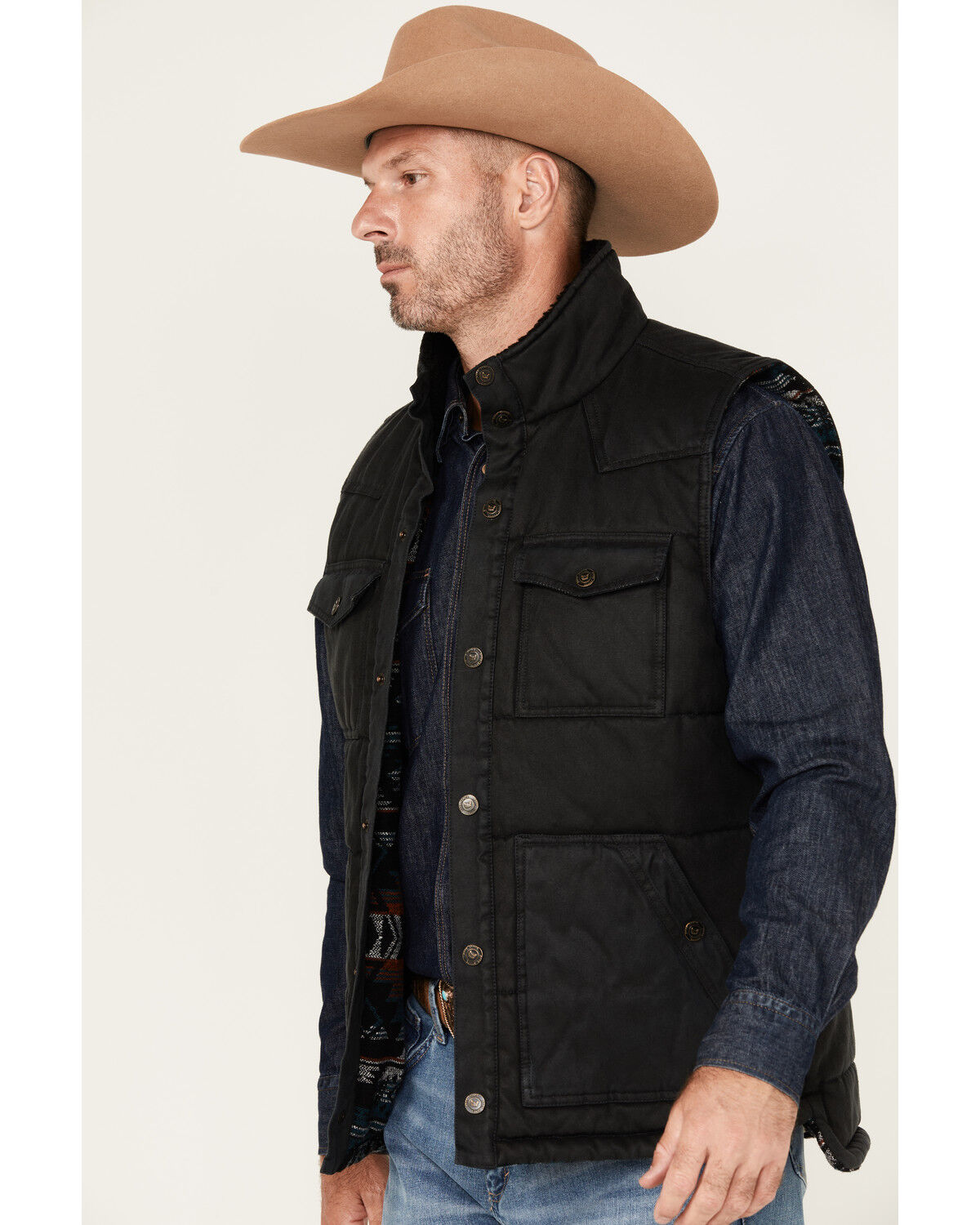 Cody James Men's Quilted Oil Skin Snap Vest
