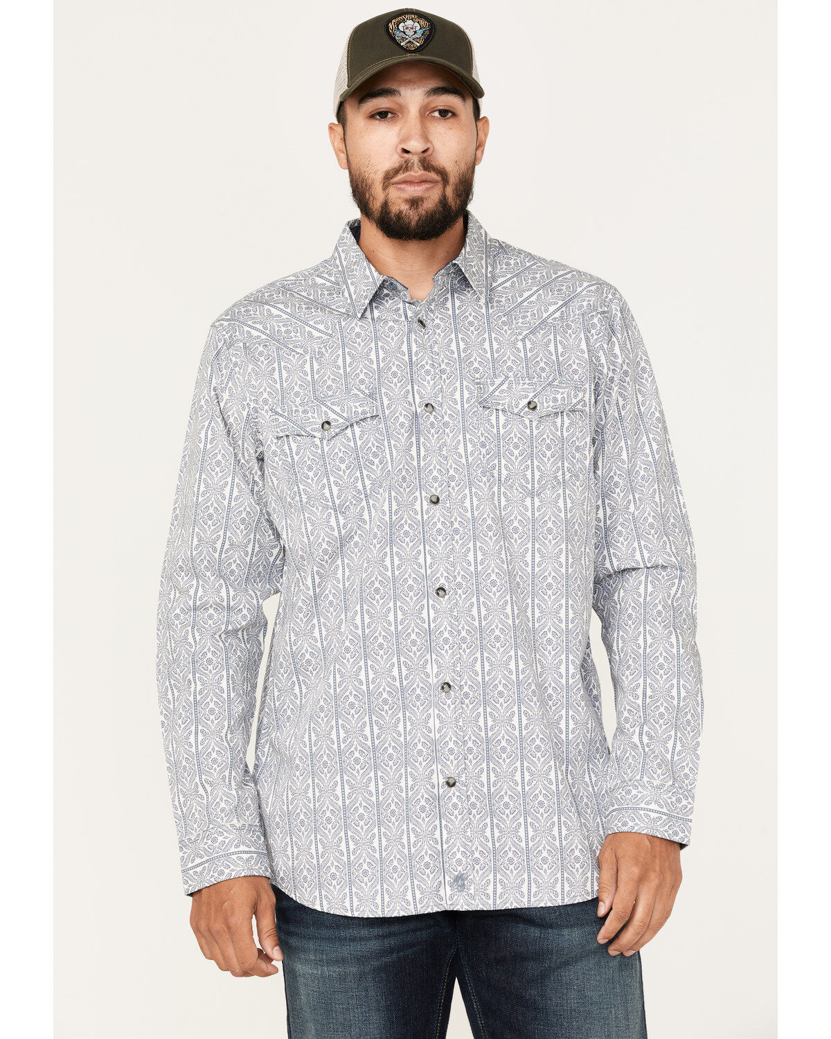 Moonshine Spirit Men's Island Time Floral Striped Long Sleeve Snap Western Shirt