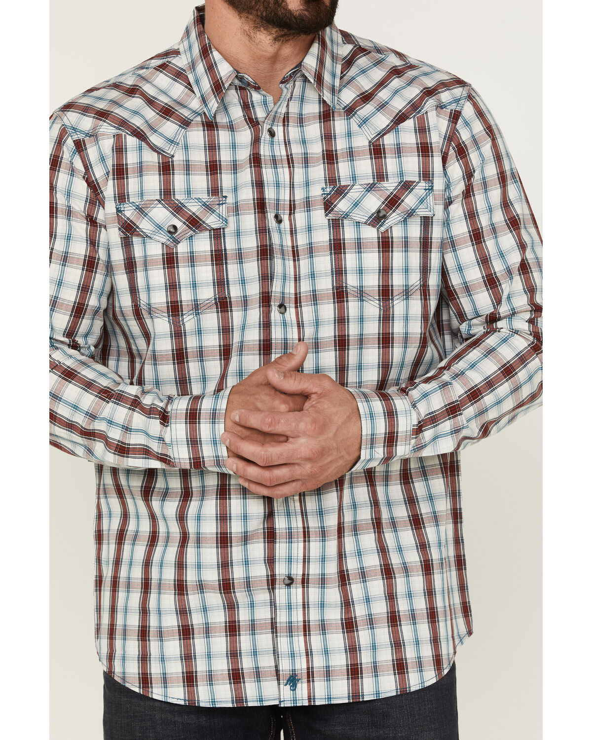 Moonshine Spirit Men's Burning Man Plaid Long Sleeve Snap Western Shirt