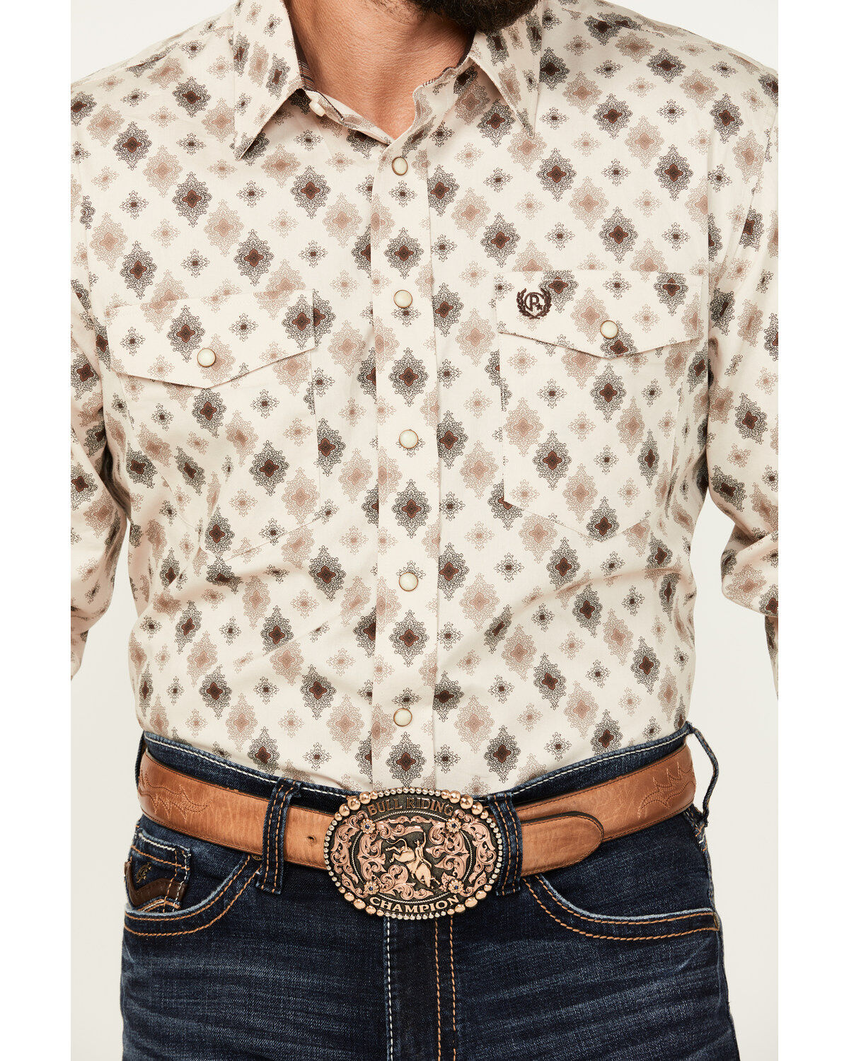 Panhandle Men's Select Medallion Print Long Sleeve Snap Western Shirt