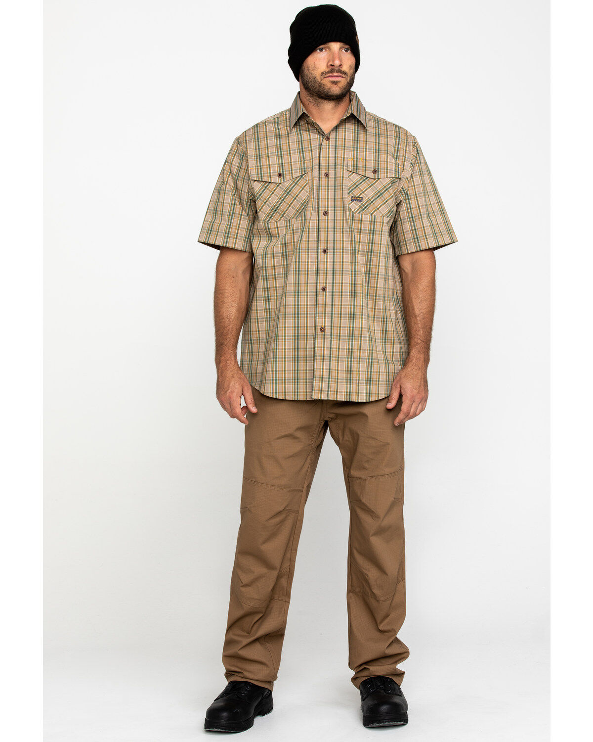 Ariat Men's Tan Plaid Rebar Made Tough Short Sleeve Work Shirt