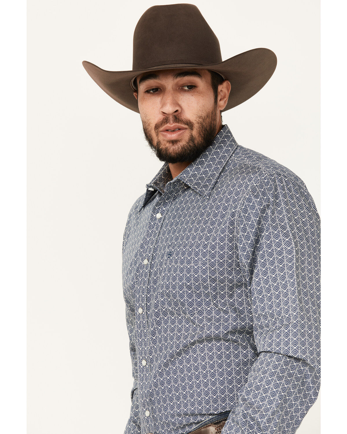 Stetson Men's Chevron Geo Print Long Sleeve Pearl Snap Western Shirt