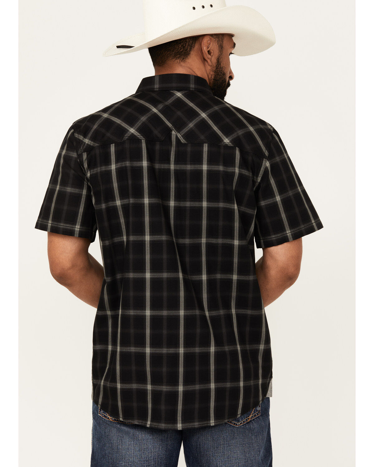 Moonshine Spirit Men's Exclusive Plaid Print Short Sleeve Snap Western Shirt