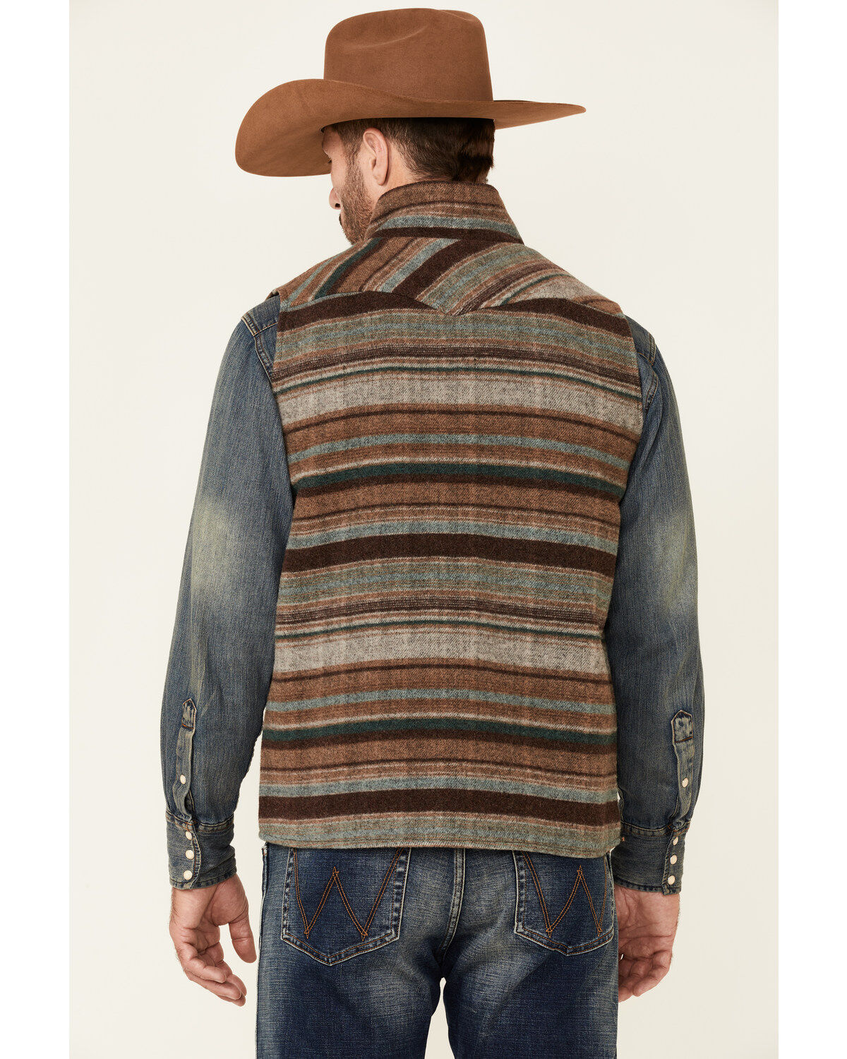 Powder River Outfitters Heather Brown Serape Stripe Zip-Front Wool Vest