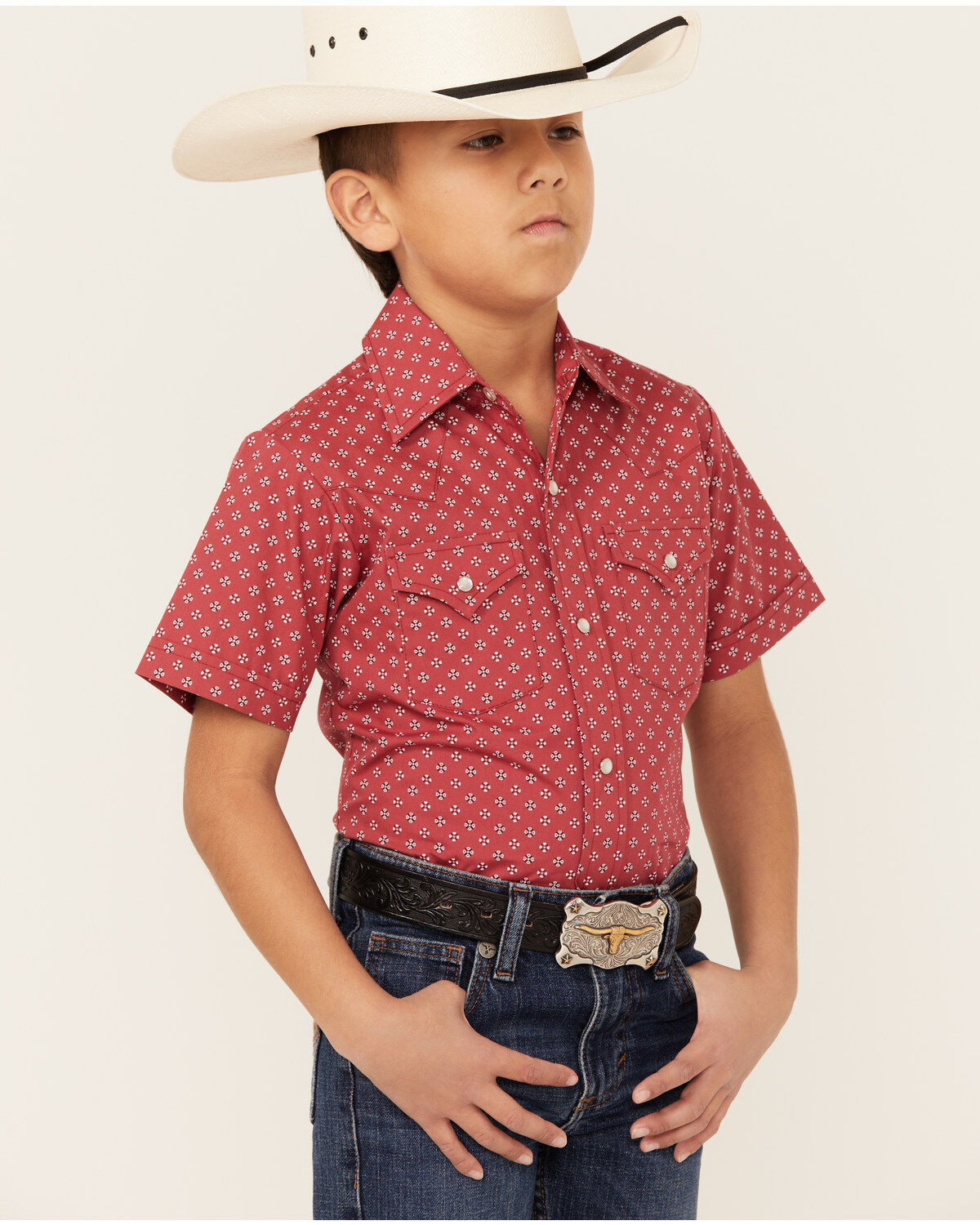 Ely Walker Boys' Bandana Print Short Sleeve Pearl Snap Western Shirt