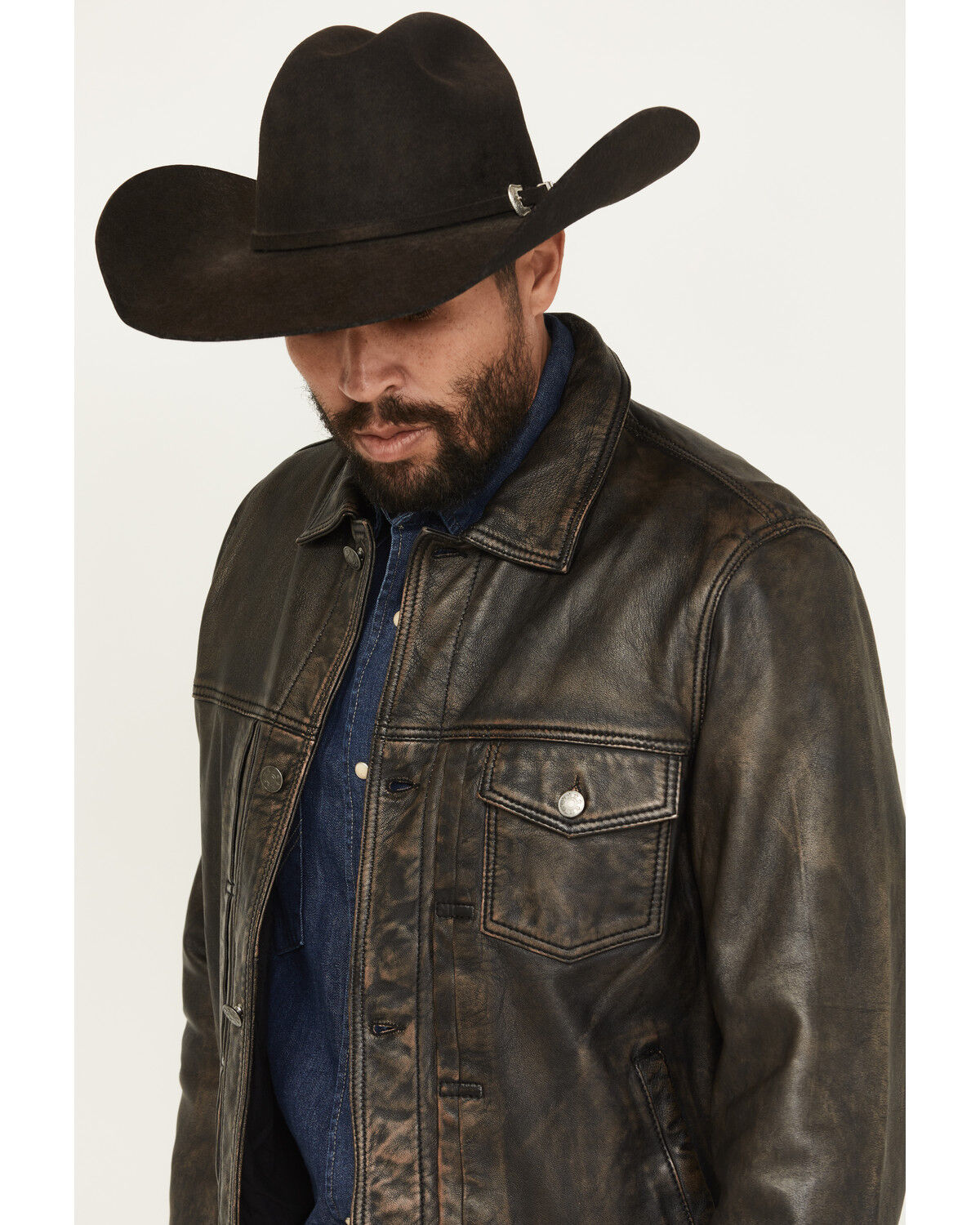 Scully Men's Distressed Leather Trucker Jacket