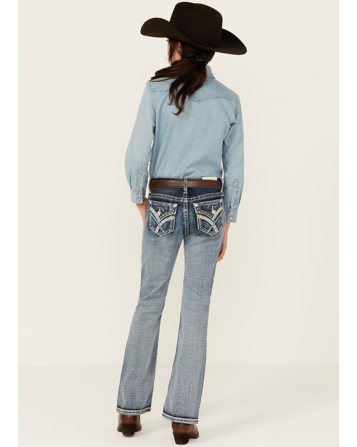 Miss Me Girls' Medium Wash Faded Stretch Bootcut Jeans