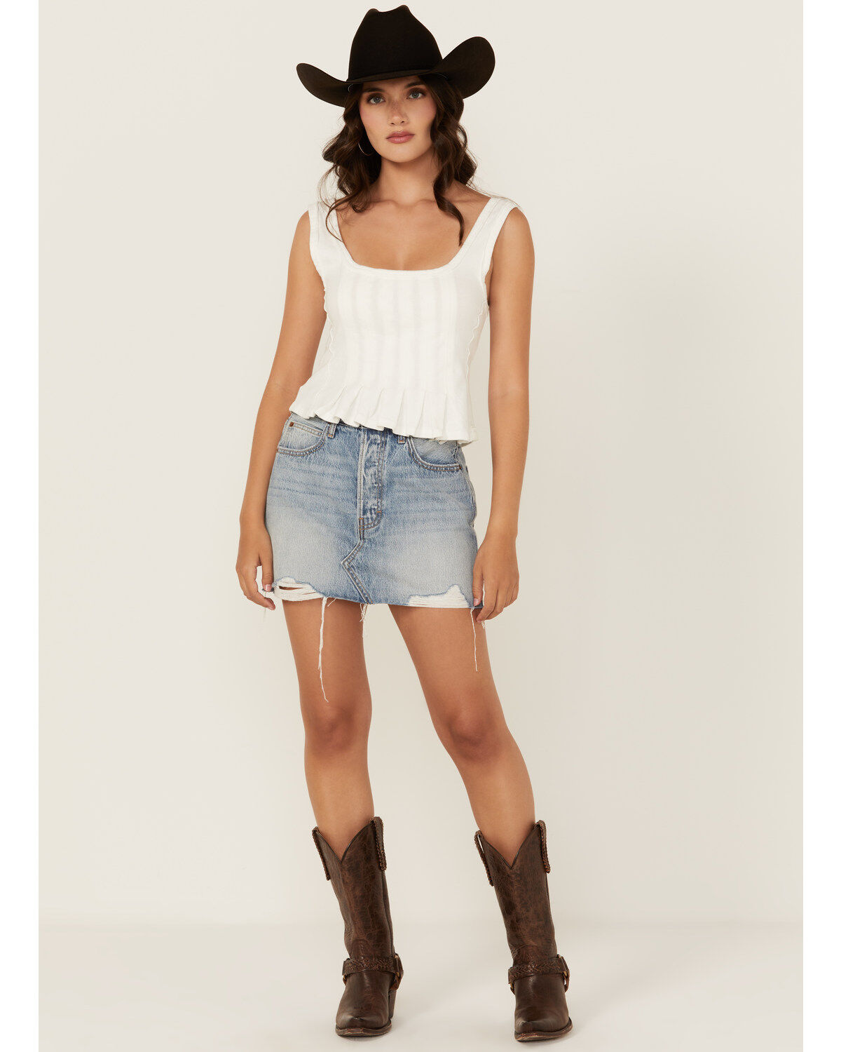 Cello Women's Medium Wash Mid Rise Denim Mini Skirt
