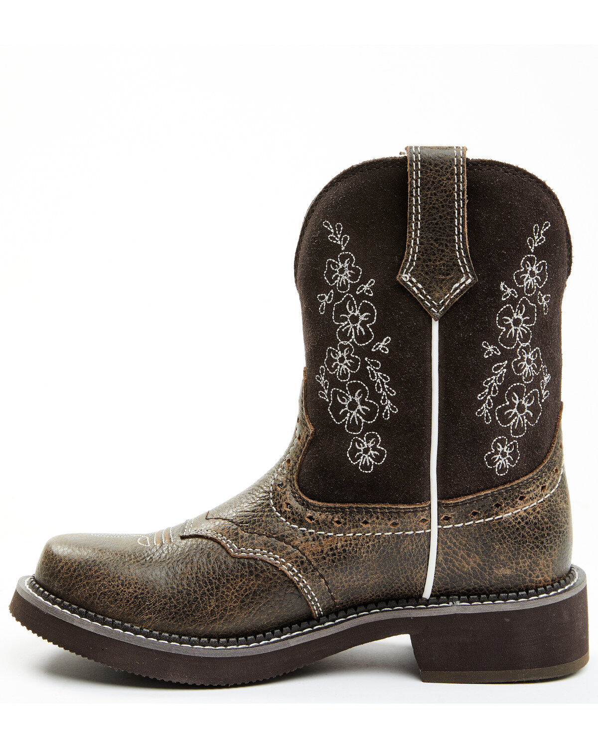 Shyanne Women's Adalia Floral Stitched Shaft Leather Western Boots - Wide Round Toe