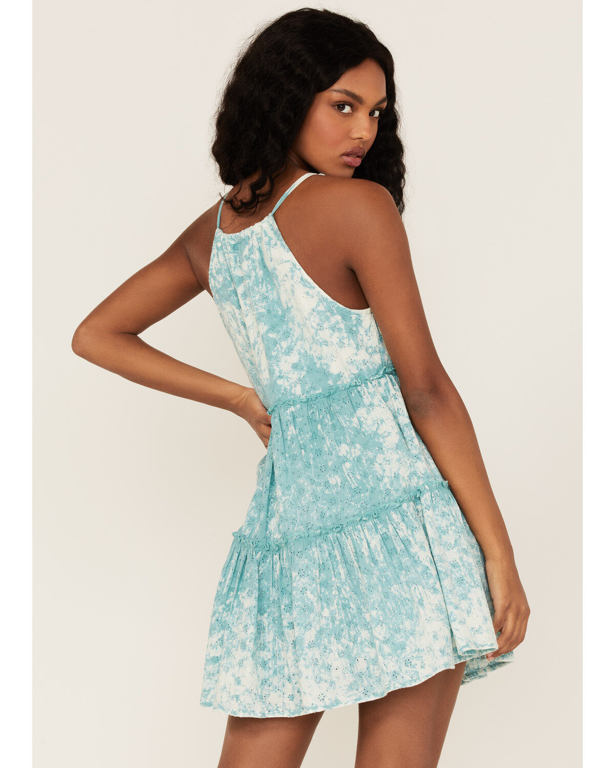 Rock & Roll Denim Women's Eyelet Halter Ruffle Mini Dress